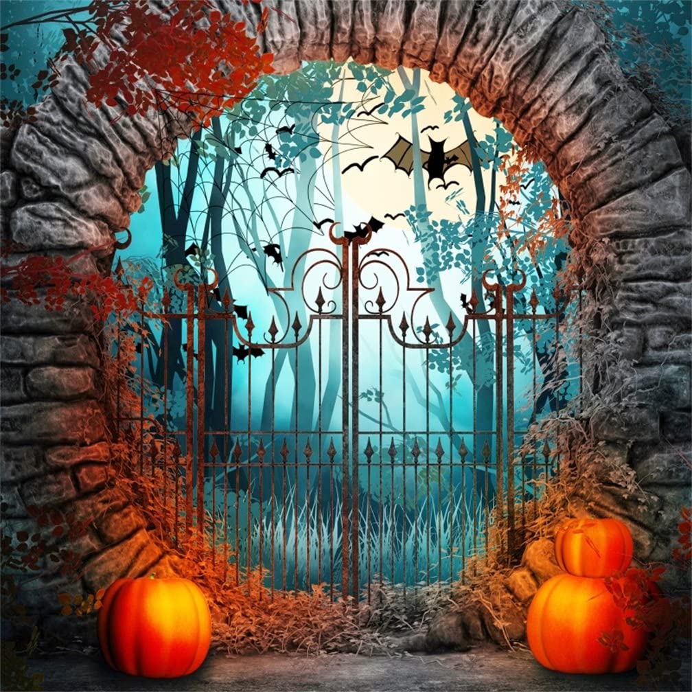Amazon.com, CSFOTO 8x8ft Halloween Backdrop Stone Arch Gate Pumpkin Bat Horror Night Halloween Party Background for Photography Halloween Photo Wallpaper, Camera & Photo