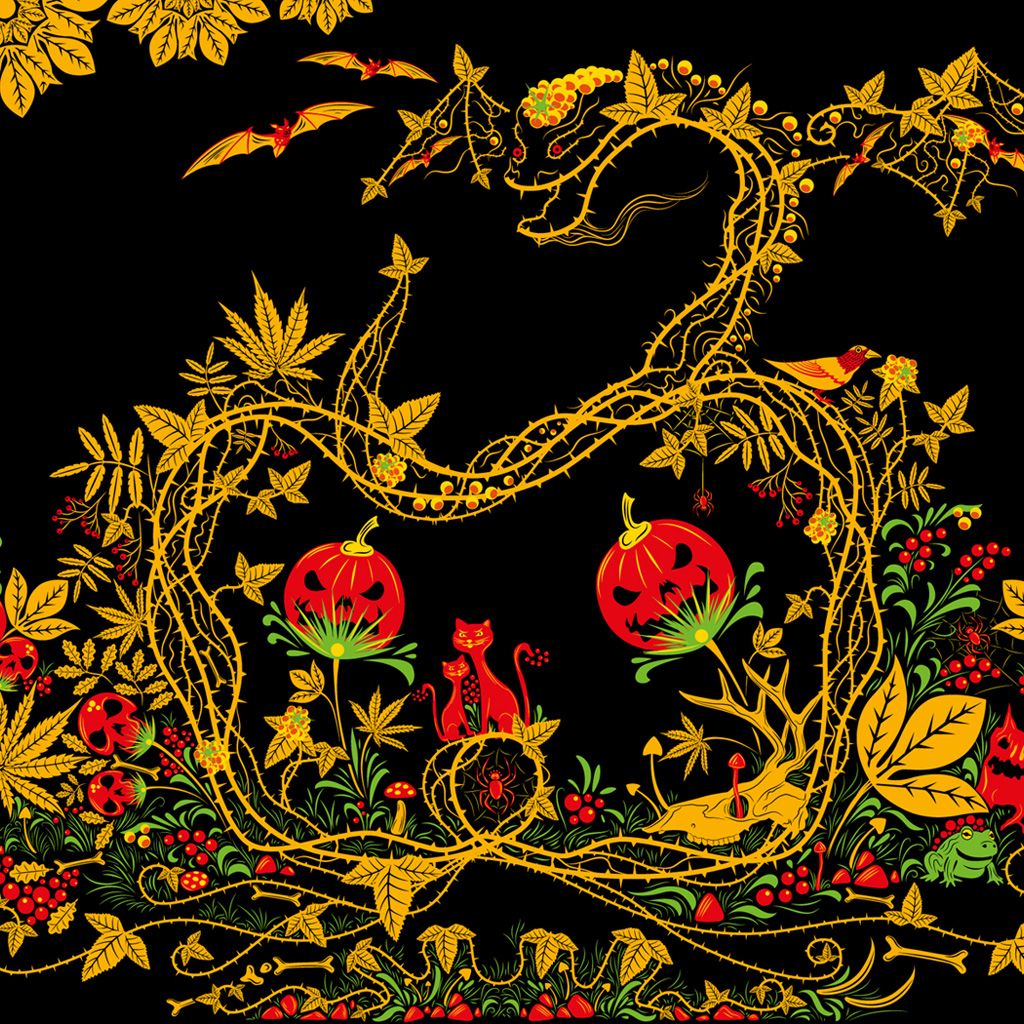 Halloween Khokhloma free psychedelic wallpaper