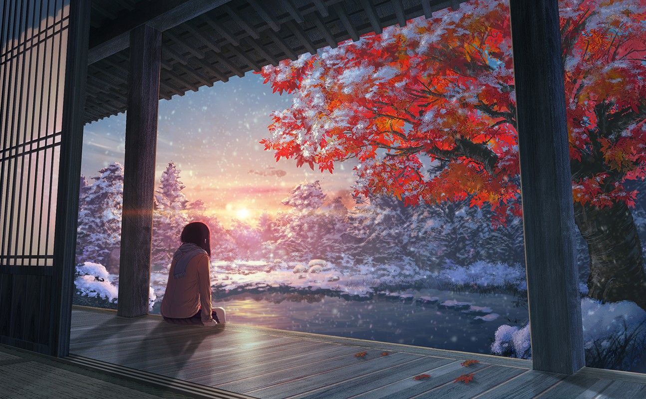 fall, #snow, #Japanese maple, #forest, #lake. Wallpaper No. 312665. Anime scenery wallpaper, Anime scenery, Anime background
