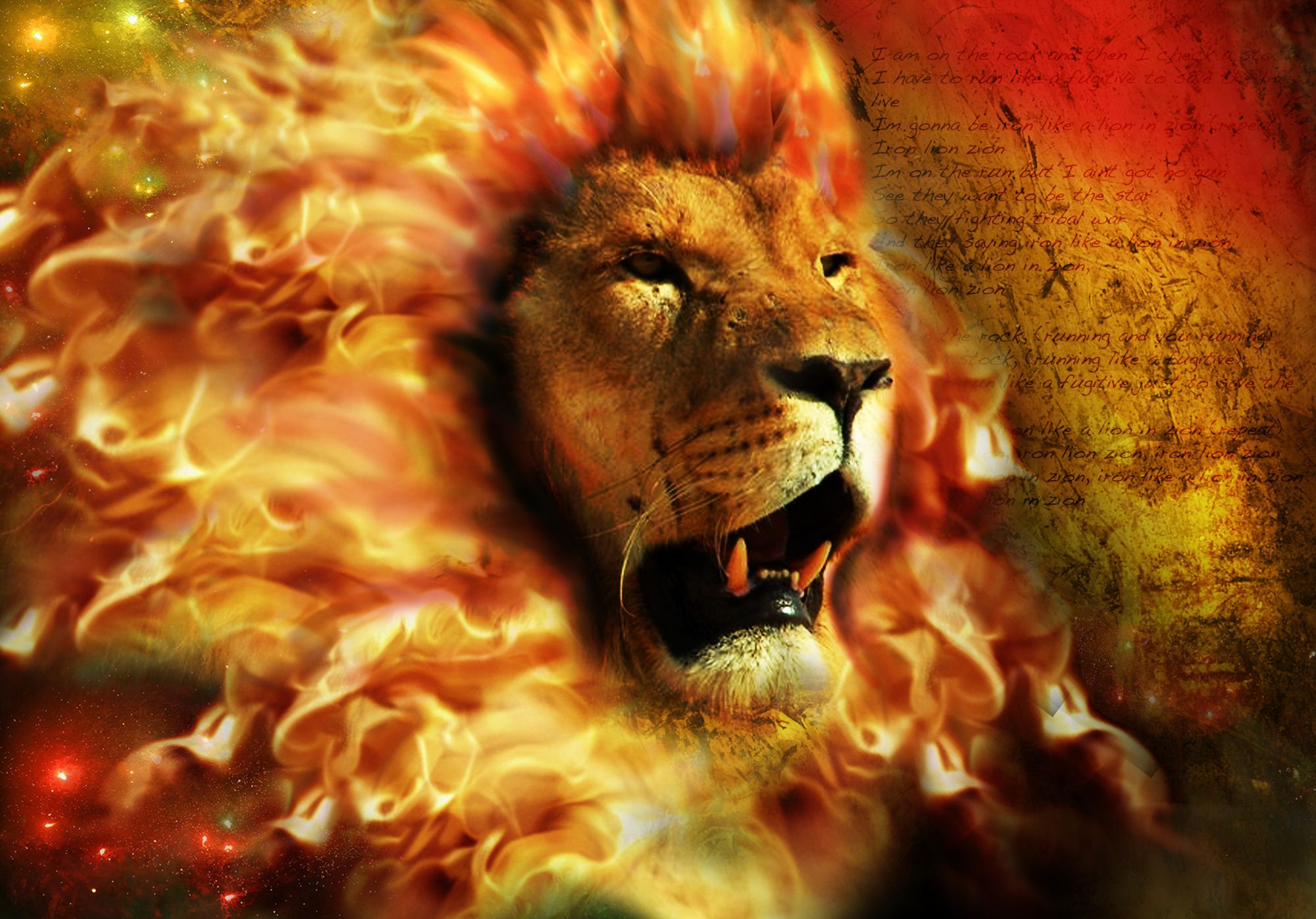 Cgi Digital Art Fire Flame Lion Manipulation Wallpaper:2000x1397