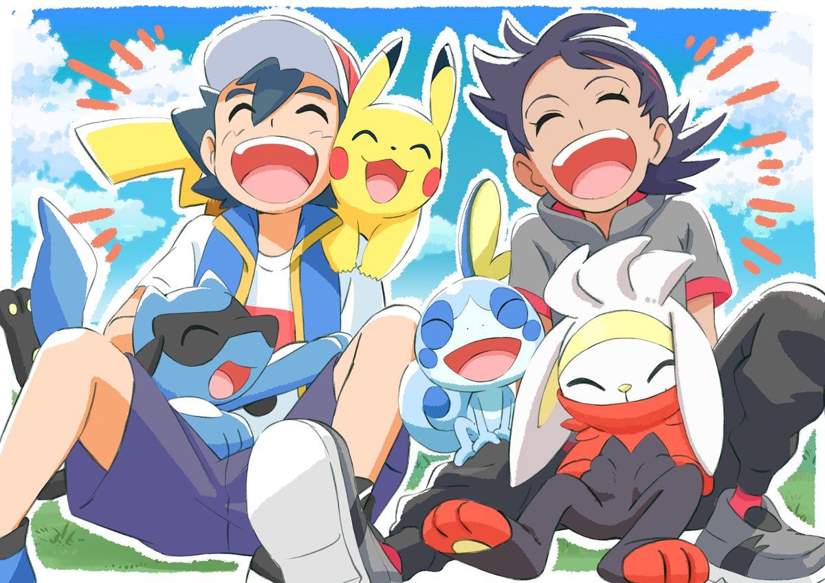 PokéJungle: Gen IX very cute art of Ash, Goh, and their Pokémon! Makes a great PC wallpaper!