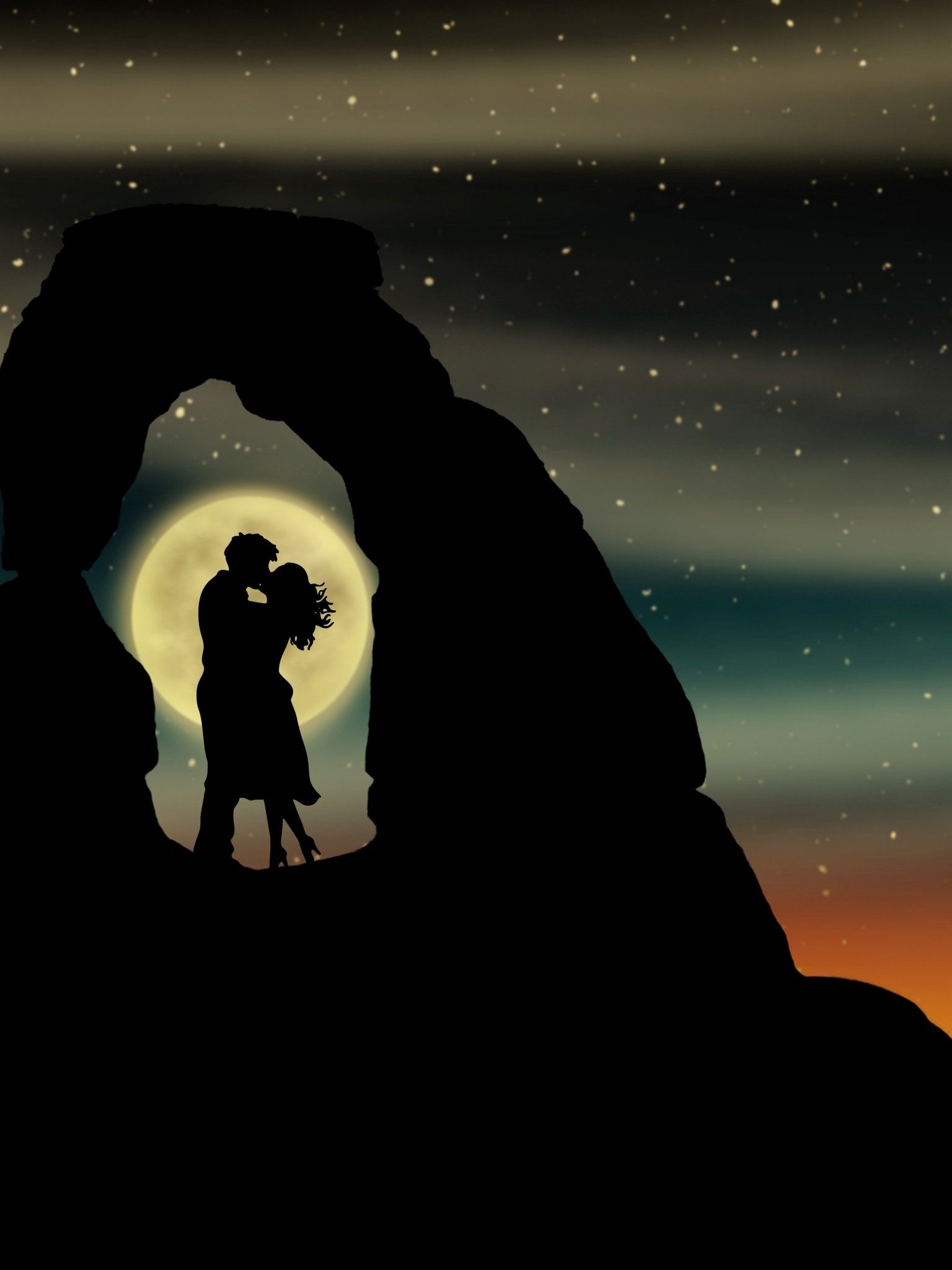 Wallpaper Couple, Romantic Kiss, Moon, Silhouette, Lovers, 5K, Black Dark,. Wallpaper For IPhone, Android, Mobile And Desktop