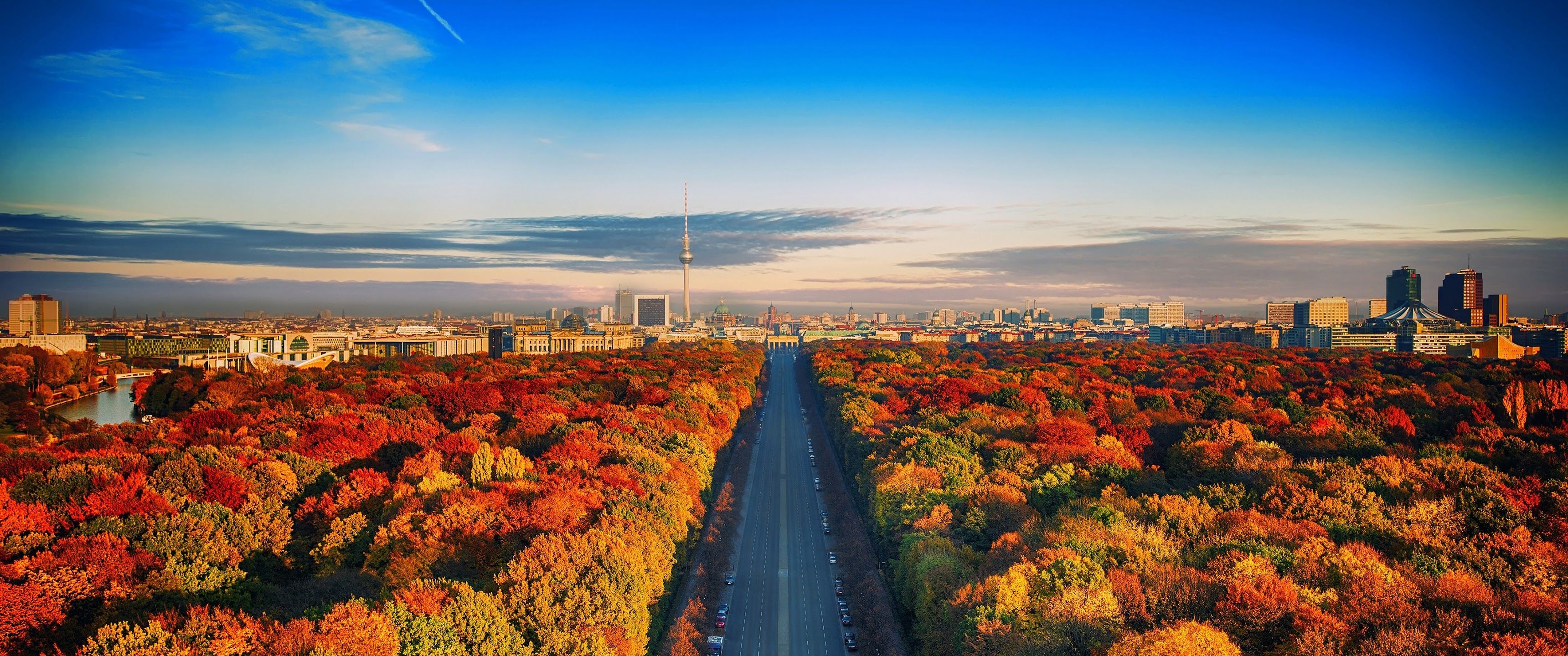 City Nature Landscape Forest Trees Autumn Sky Scenery 4K Wallpaper