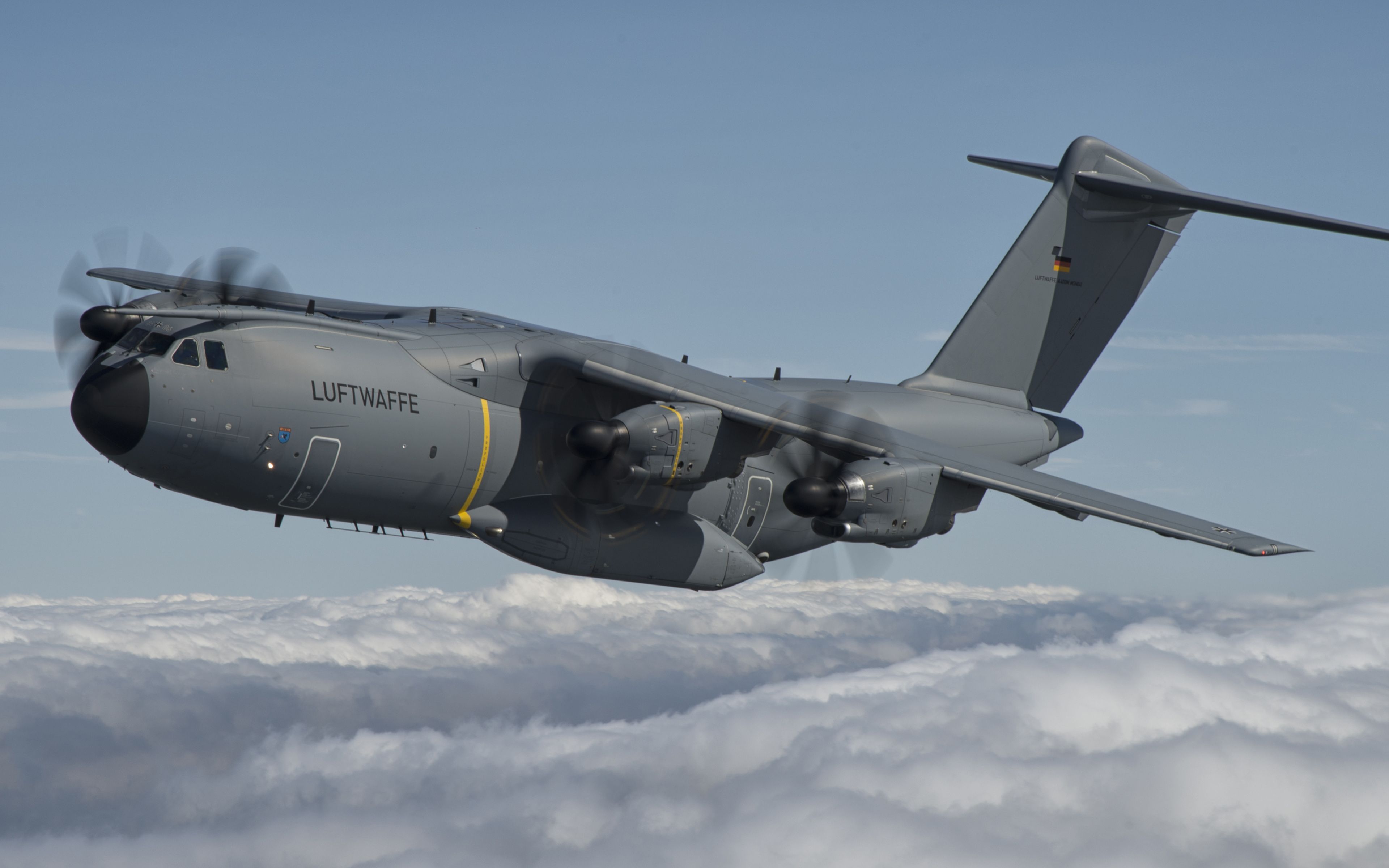 Download wallpaper Airbus A400M, 4k, Luftwaffe, military aircraft, cargo plane, german air force, Airbus for desktop with resolution 3840x2400. High Quality HD picture wallpaper