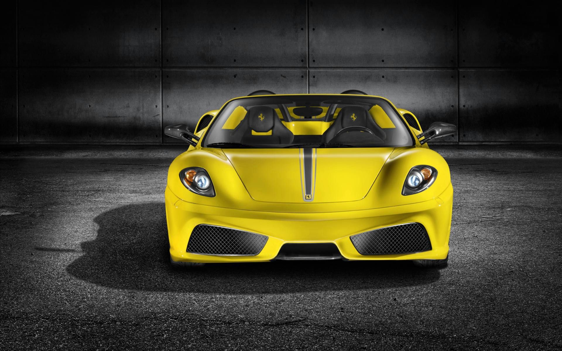 Ferrari Scuderia Spider Post in Pixel of 1920× Yellow and Decent Car in Full Stop, an Uneven and Black Road, a Great Fit