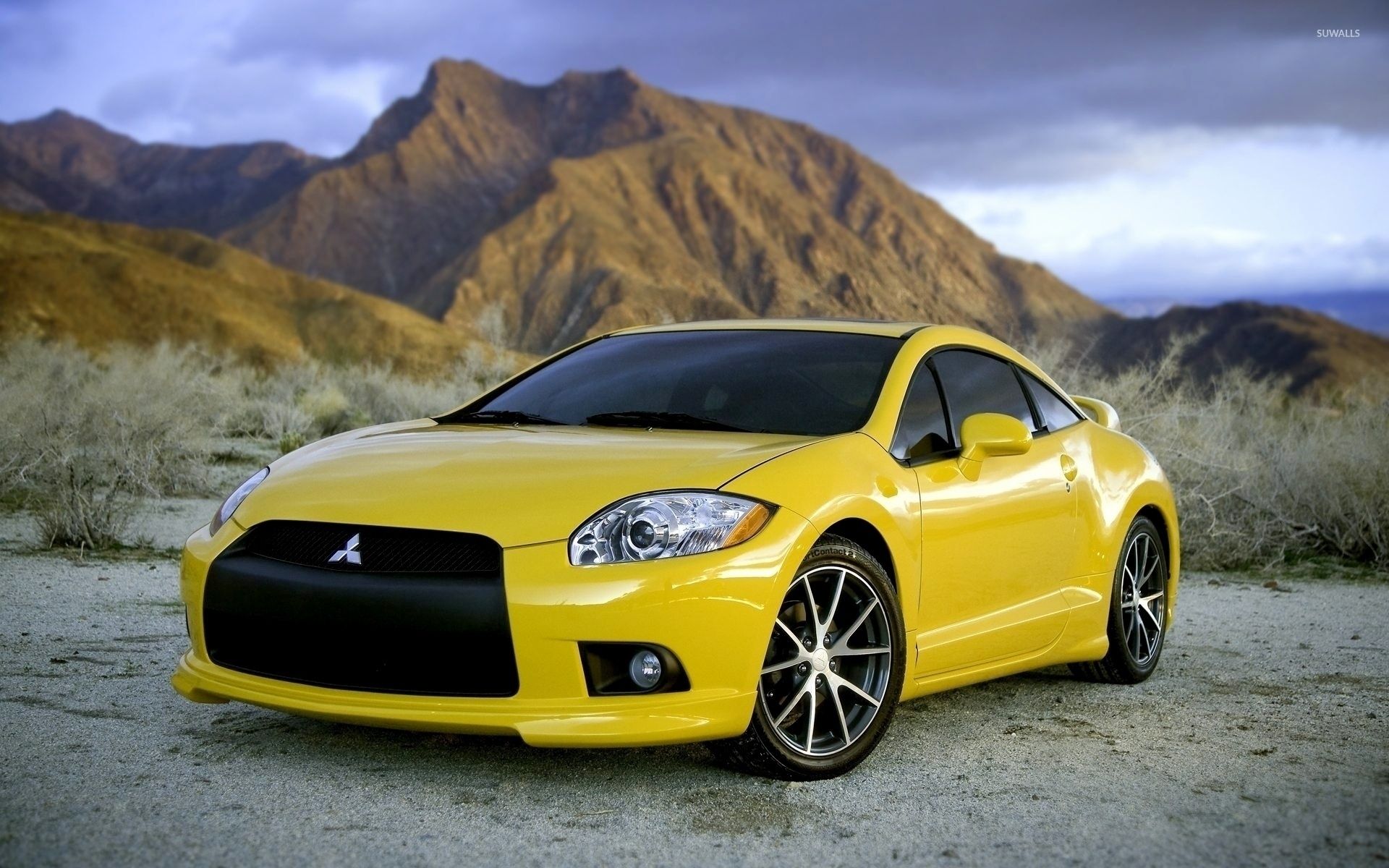 Front view of a yellow Mitsubishi Eclipse wallpaper wallpaper