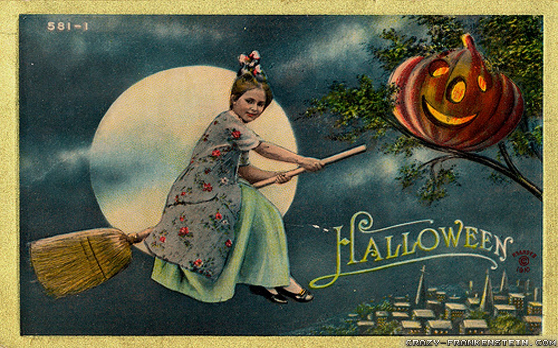 Vintage Halloween Witch Wallpapers.
