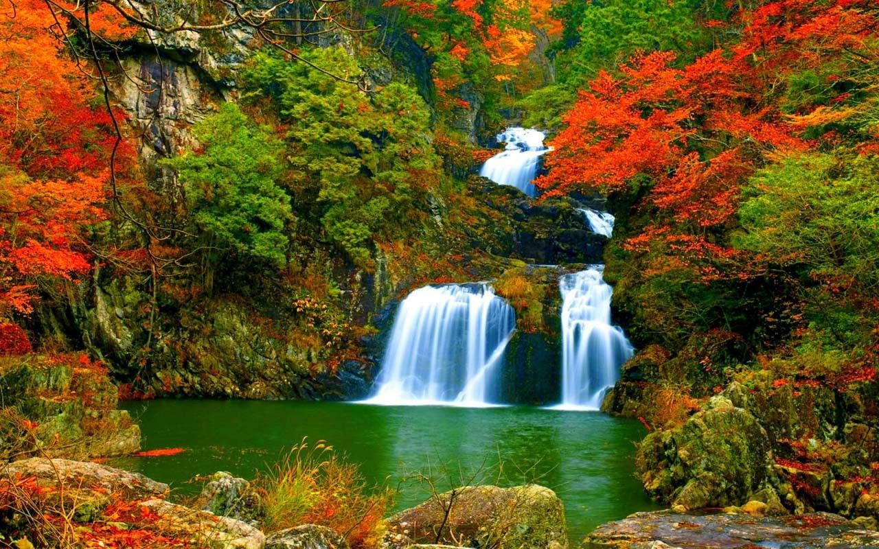 beautiful nature. Waterfall, Autumn waterfalls, Waterfall wallpaper