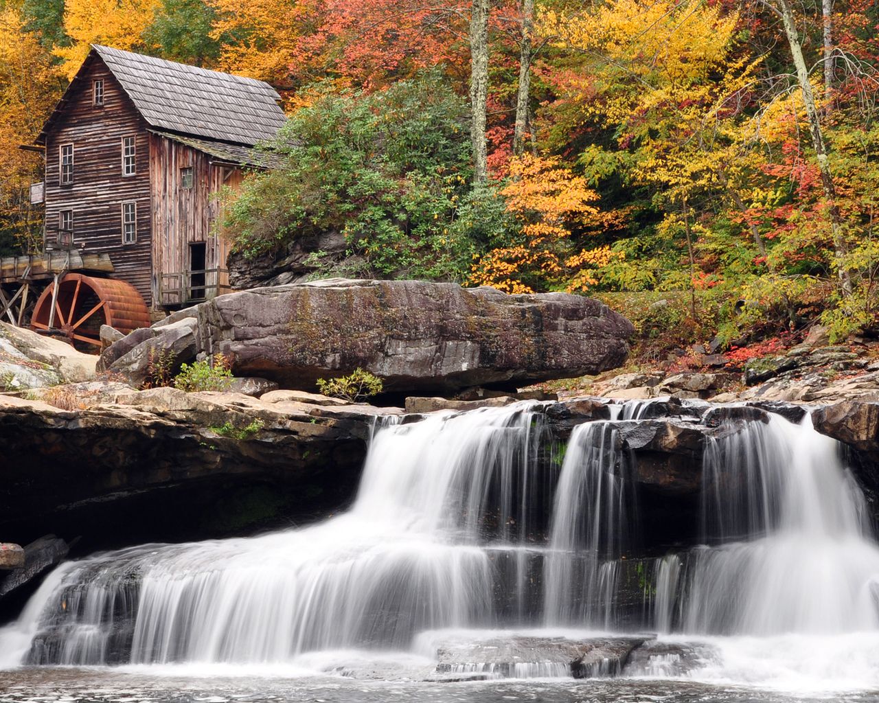 Nature wallpaper, waterfalls, autumn, Darkgray, Rosybrown, Burlywood. Wallpaper free HD downloads. iPhone, iPad, android wallpaper for free