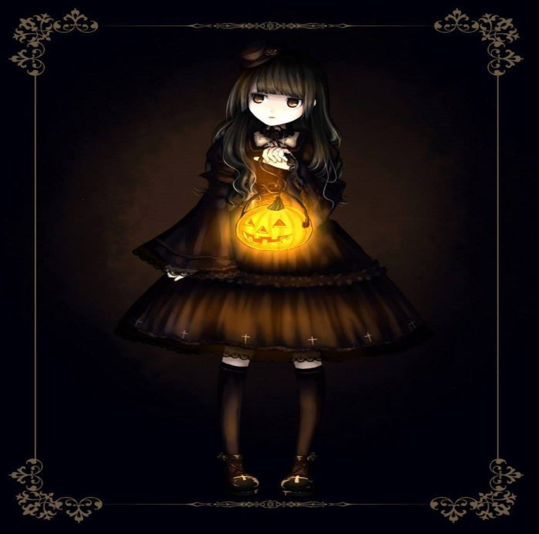 Gothic Girl Black Halloween Dress Dark Long wallpaper