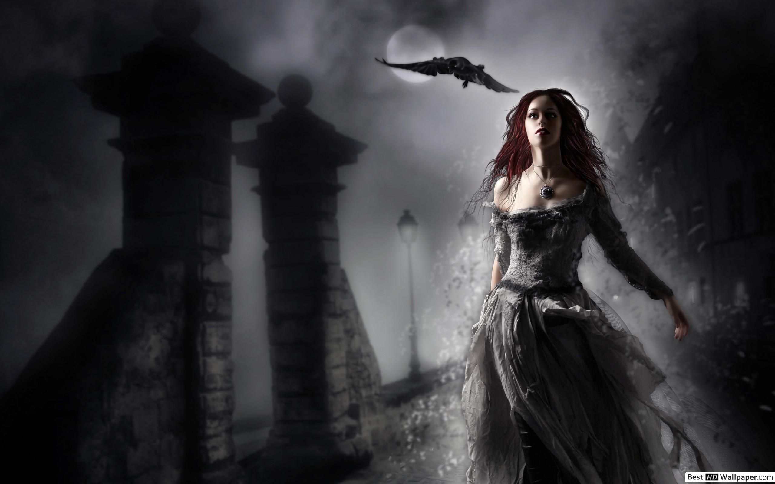 Gothic girl with raven HD wallpaper download