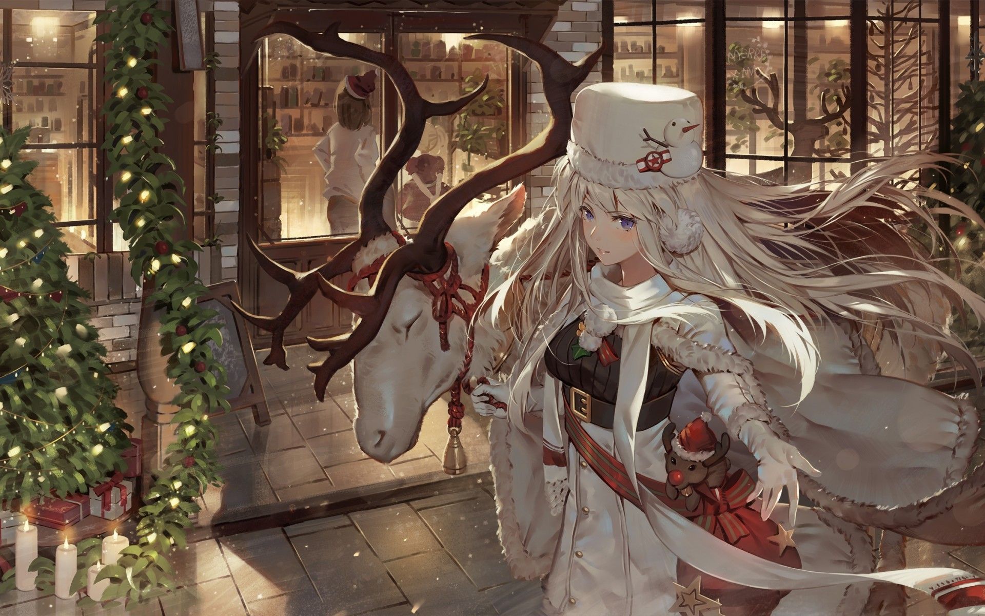 Download 1920x1200 Azur Lane, Enterprise, Dress, Christmas 2018, Deer Wallpaper for MacBook Pro 17 inch