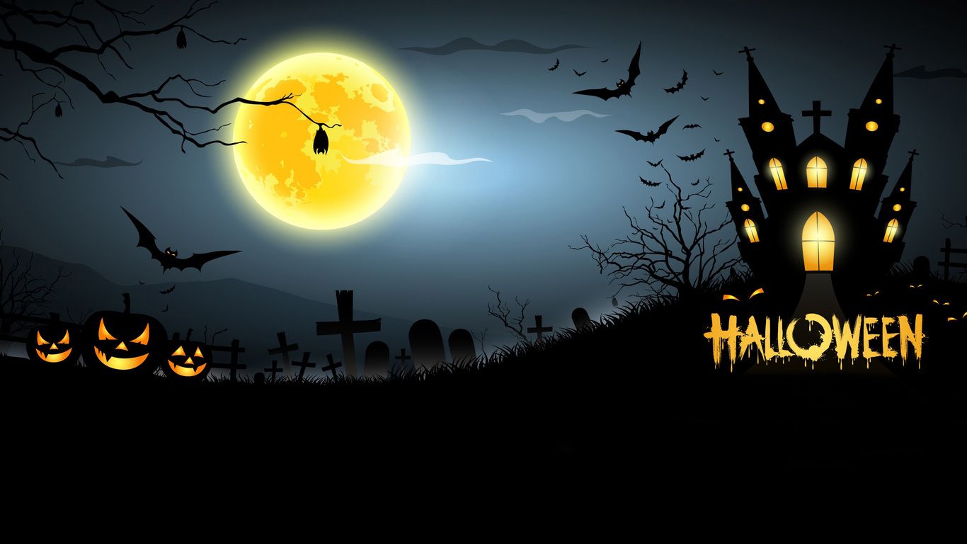 bats, horror, house, graveyard, halloween, full moon, scary, midnight, pumpkins, creepy desktop wallpaper 469