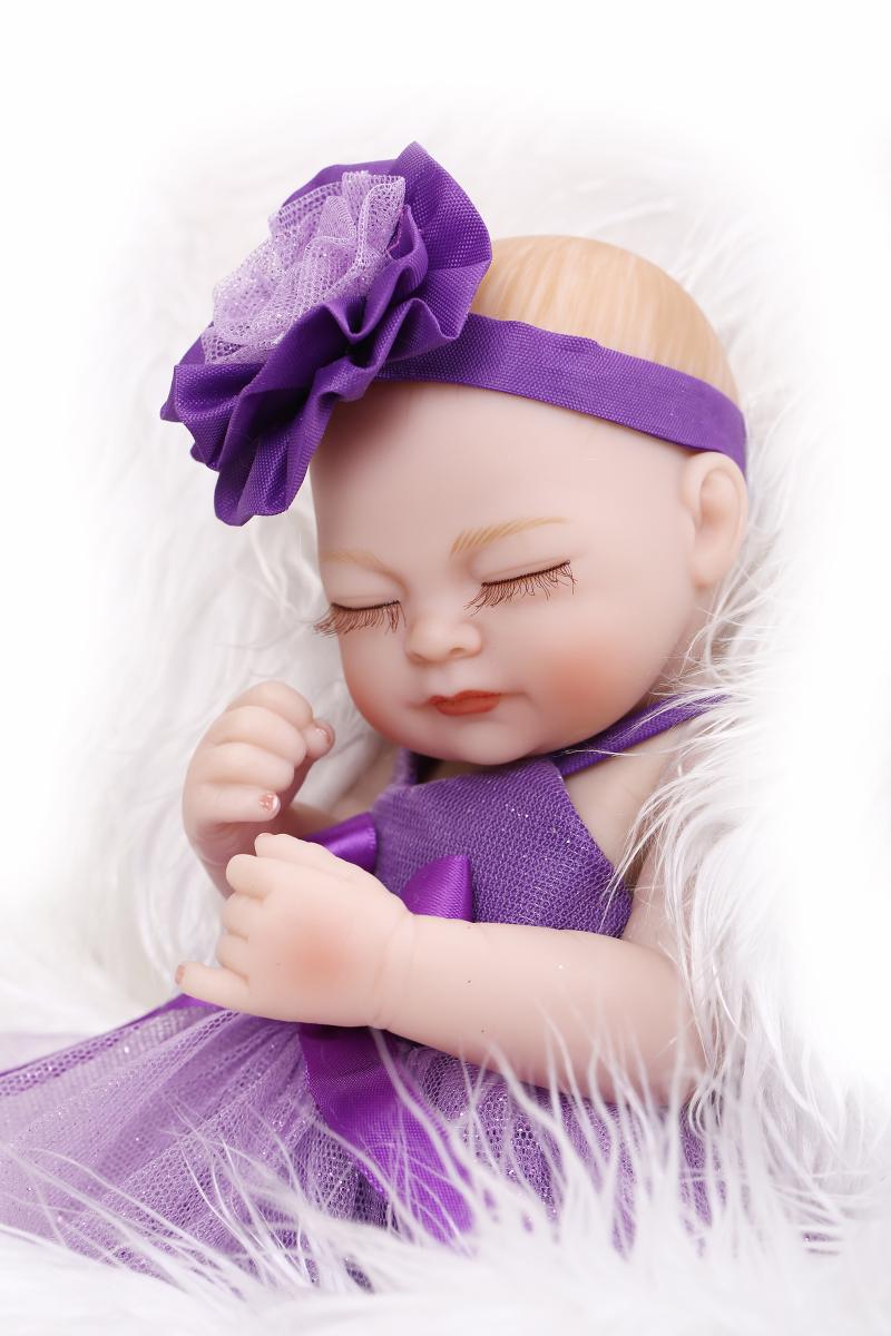 Mini reborn babies full silicone body dolls 27CM with Violet Fluffy skirt children gift bonecas. babies rug. baby doll infantdoll country