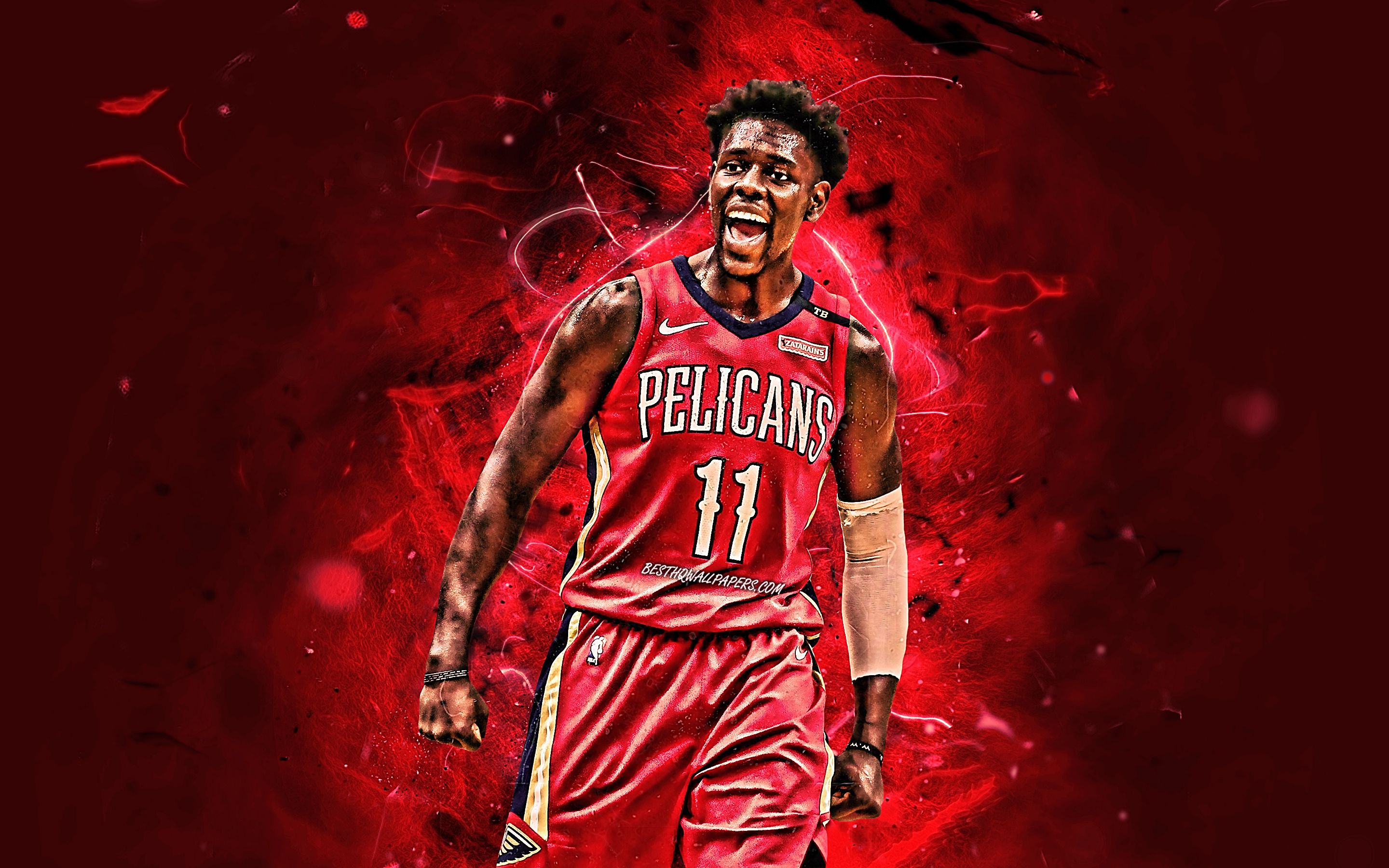 Download wallpaper Jrue Holiday, abstract art, basketball stars, NBA, New Orleans Pelicans, Jrue Randall Holiday, basketball, neon lights, creative for desktop with resolution 2880x1800. High Quality HD picture wallpaper