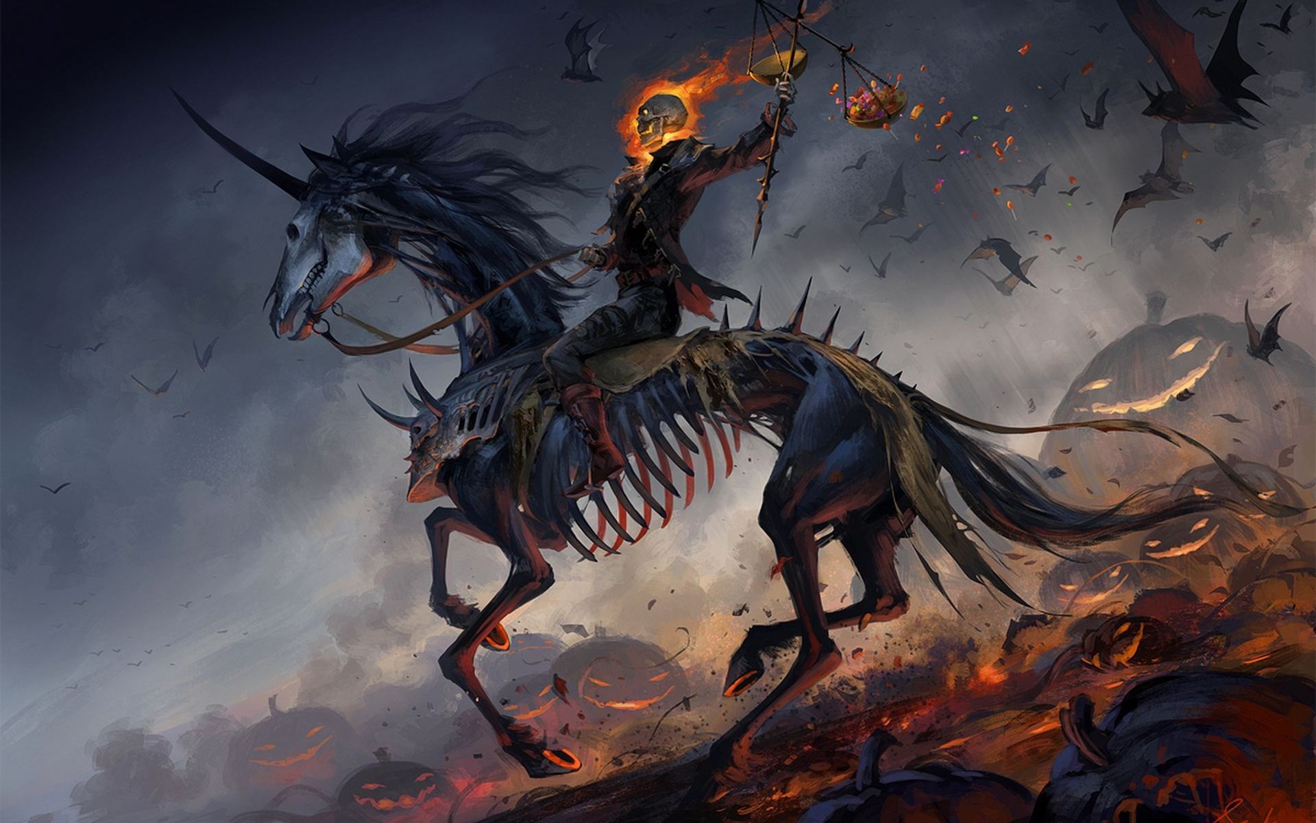 Halloween, Horse, Jack O' Lantern, Skeleton Wallpaper