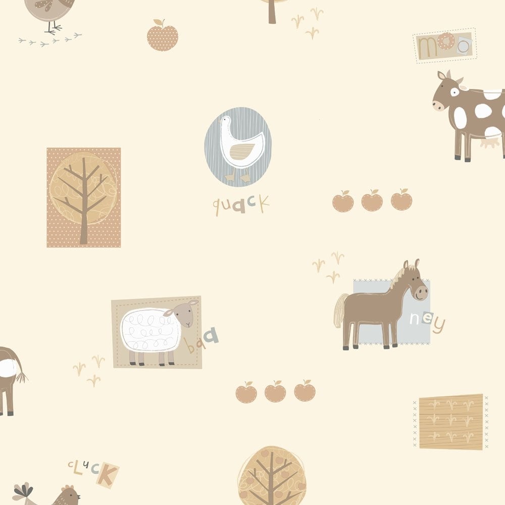 Buy Fine Decor Farm Animals Hoopla Wallpaper Neutral Cream