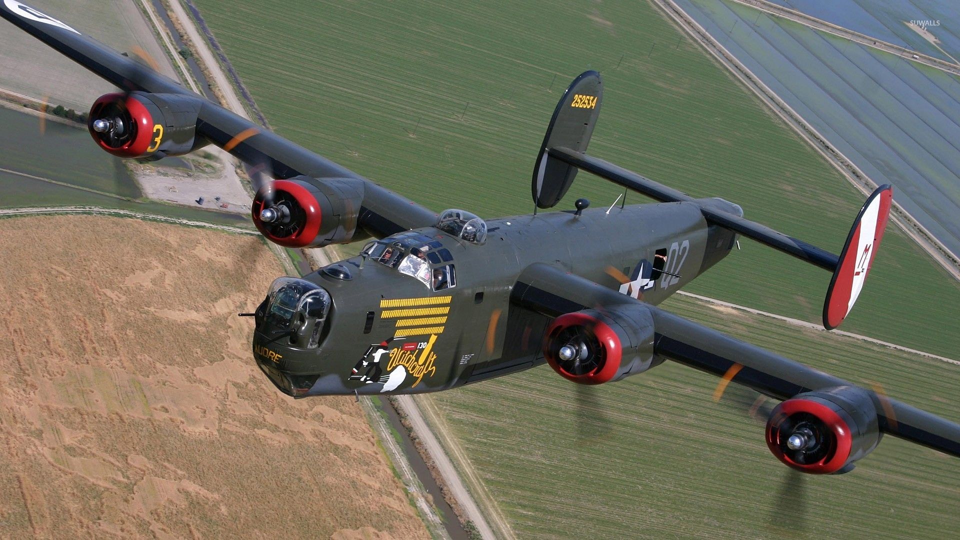 Consolidated B 24 Liberator Flying Above The Fields Wallpaper Wallpaper