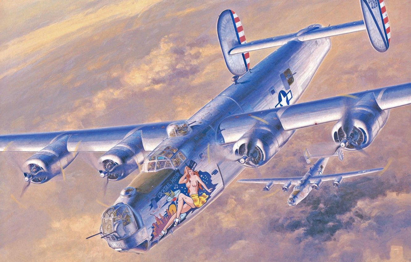 Wallpaper war, art, painting, aviation, ww american bomber, Consolidated B -24 Liberator image for desktop, section авиация