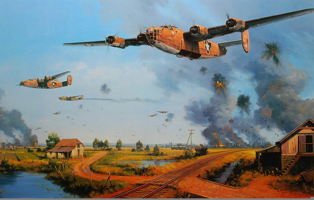 Wallpaper War, Art, Painting, Ww Consolidated B 24 Liberator, Avation Image For Desktop, Section авиация