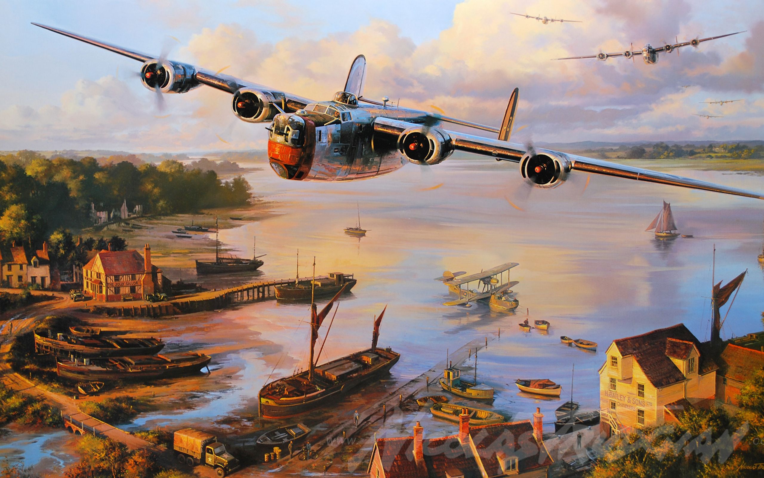 aviation, b24 liberator, art, war, airplane, dogfight, aircraft, ww2 desktop wallpaper 84216