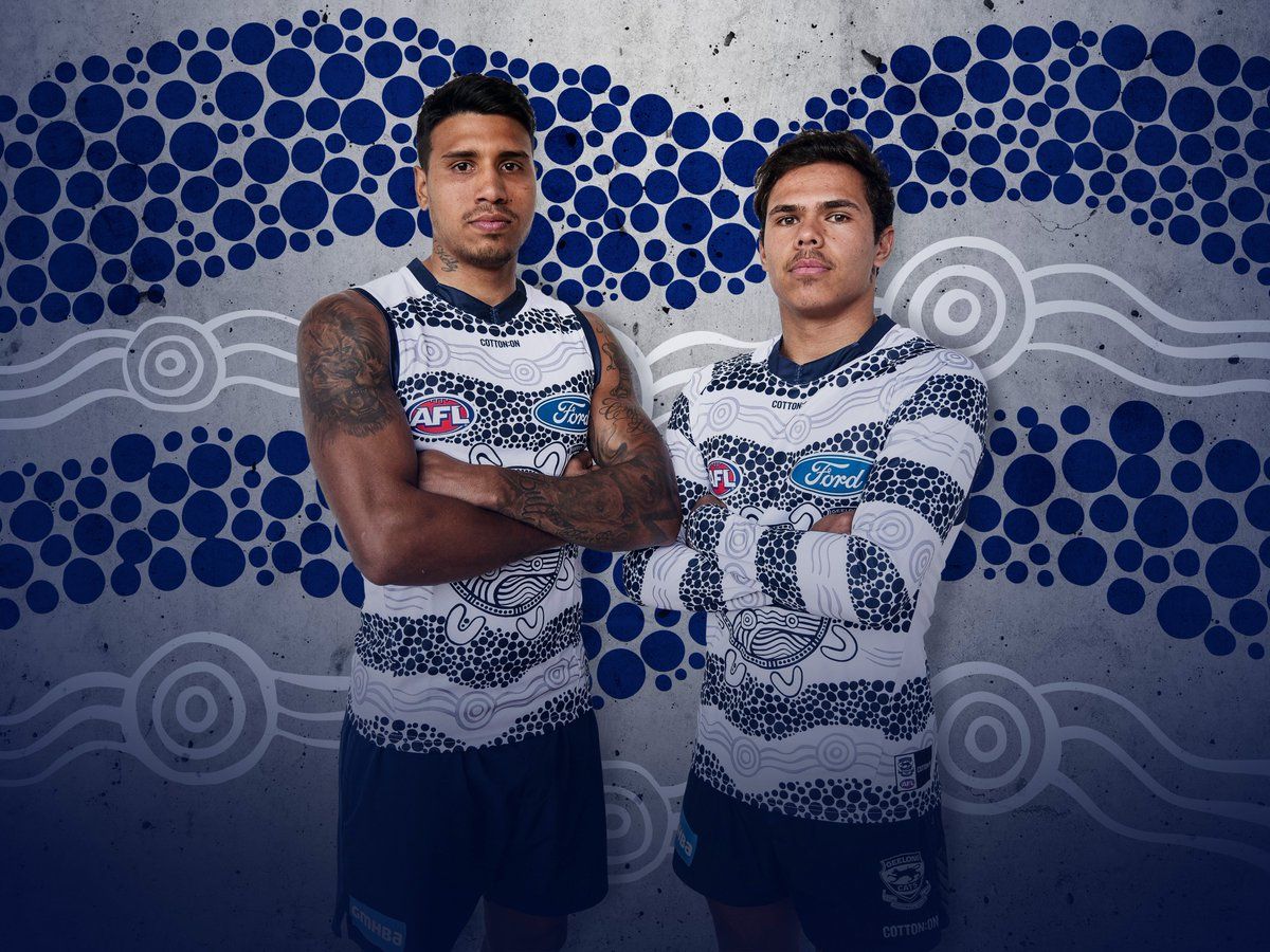 Geelong Cats 2018 Indigenous Guernsey, which will be worn in rounds 10 and 11 #StandProud #WeAreGeelong GRAB YOURS