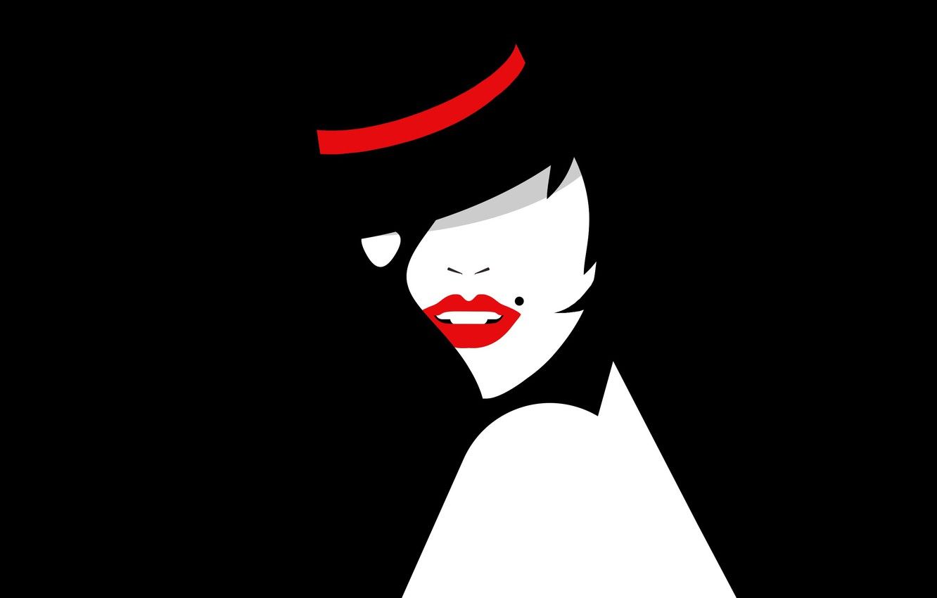 Wallpaper girl, vector, hat, lipstick, silhouette, lips, cabaret image for desktop, section минимализм