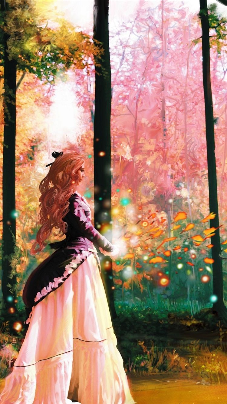 Art Picture, Forest, Girl, Trees, Magic, Colorful 750x1334 IPhone 8 7 6 6S Wallpaper, Background, Picture, Image