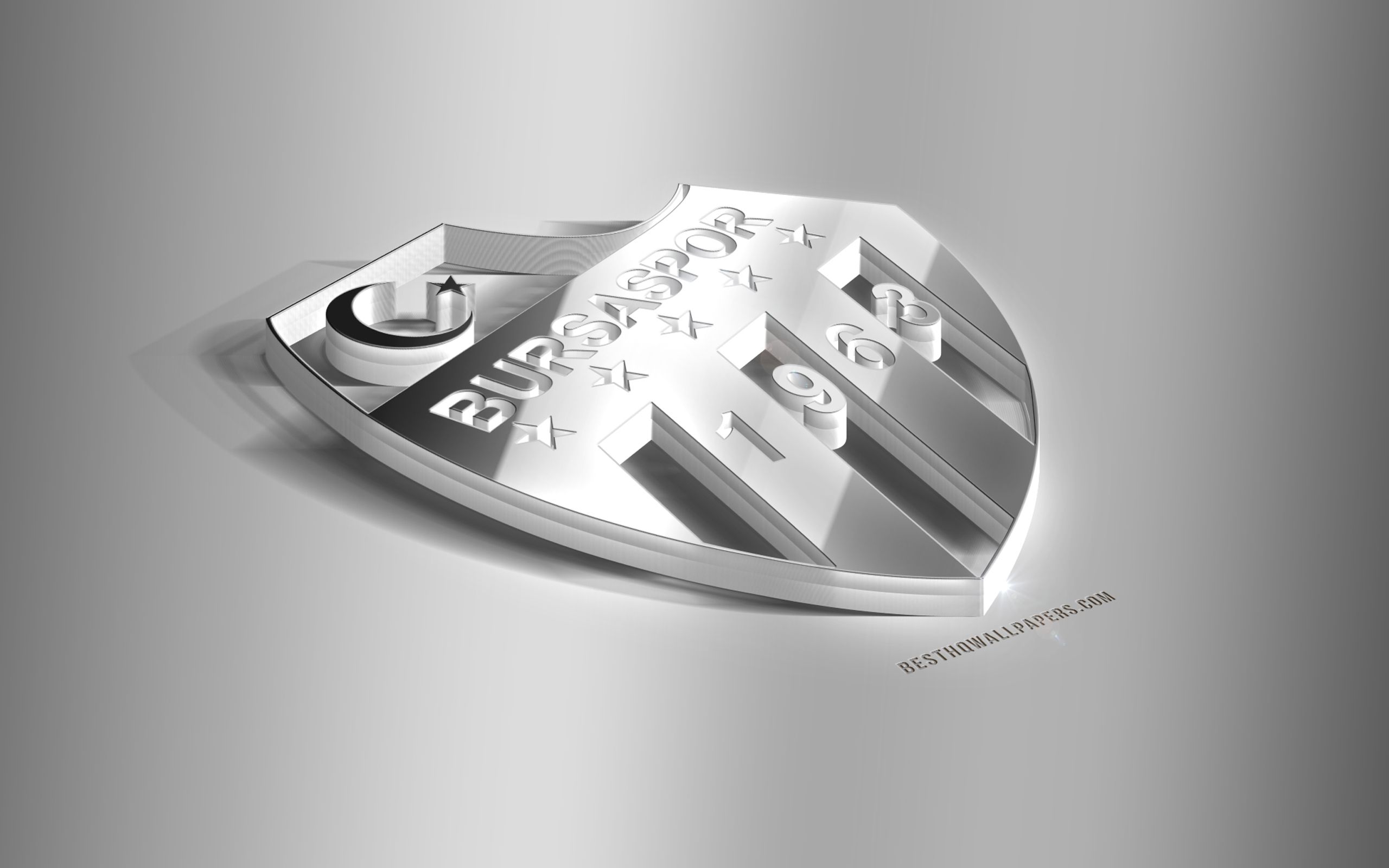 Download wallpaper Bursaspor, 3D steel logo, Turkish football club, 3D emblem, Bursa, Turkey, Bursaspor metal emblem, Super Lig, football, creative 3D art for desktop with resolution 2560x1600. High Quality HD picture wallpaper