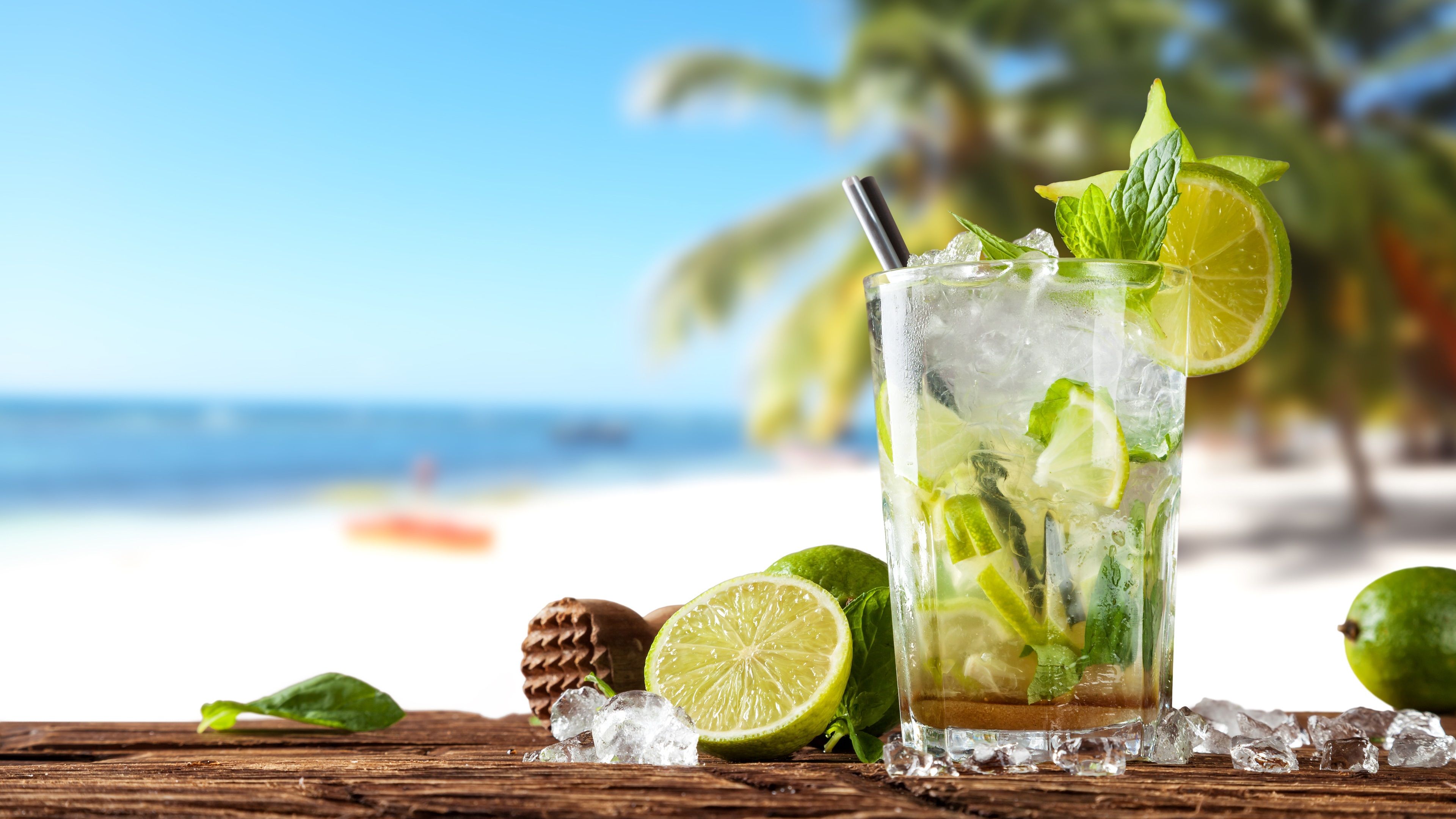 Wallpaper Summer drinks, cocktail, mojito, lime, mint 3840x2160 UHD 4K Picture, Image
