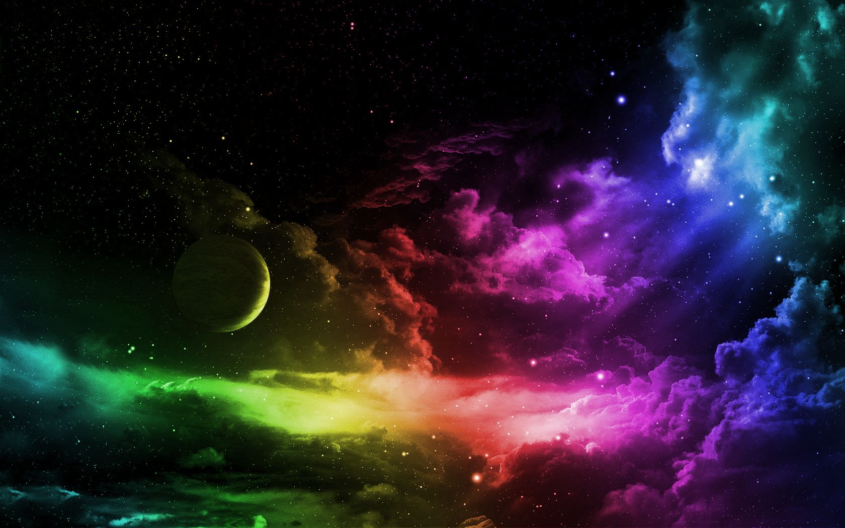 clouds, outer space, multicolor, stars, planets wallpaper