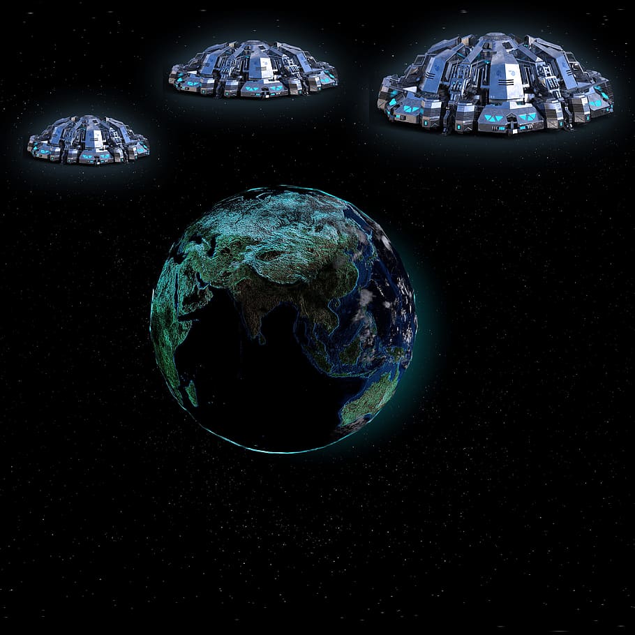 planet earth, three, spaceships wallpaper, ufo, space, science fiction, universe, forward, futuristic, space travel