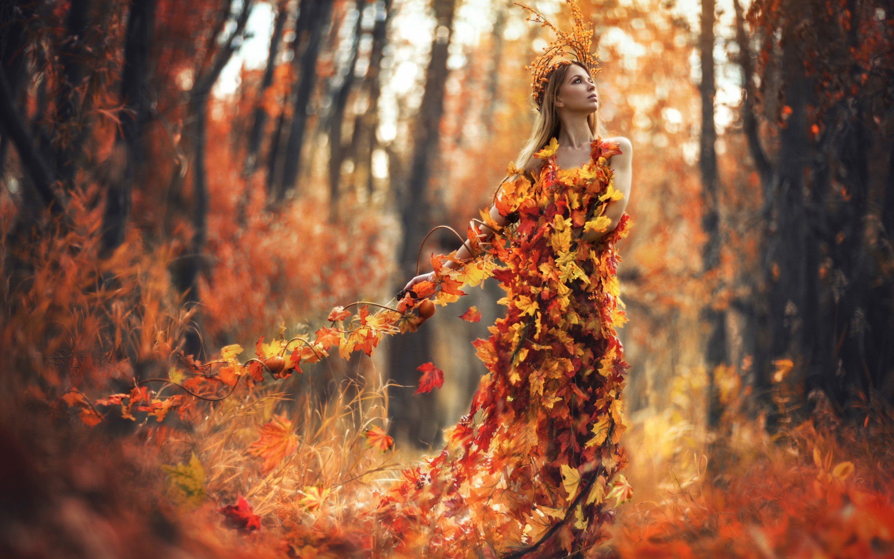 autumn, Fall, Landscape, Nature, Tree, Forest, Leaf, Leaves, Path, Trail, Mood, Women, Woman, Fantasy, Female, Girl Wallpaper HD / Desktop and Mobile Background