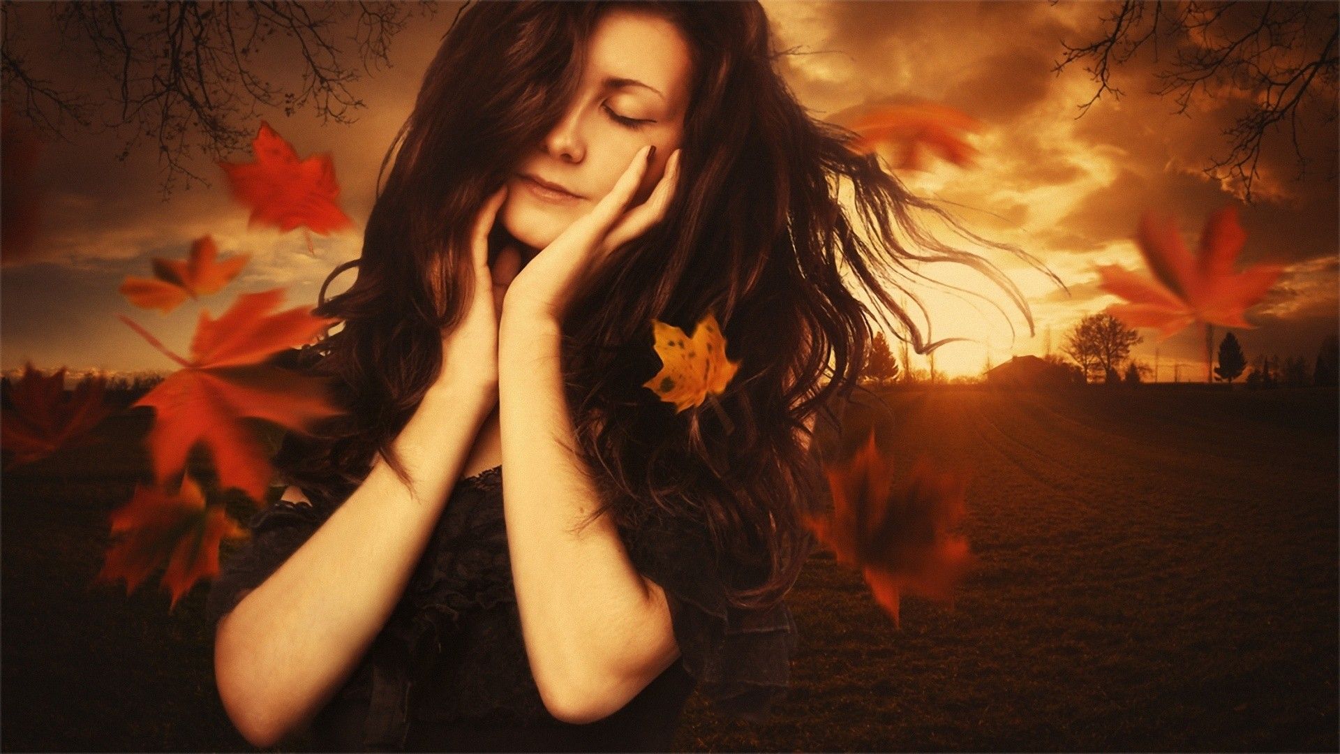 Woman enjoying autumn wallpaper and image, picture, photo