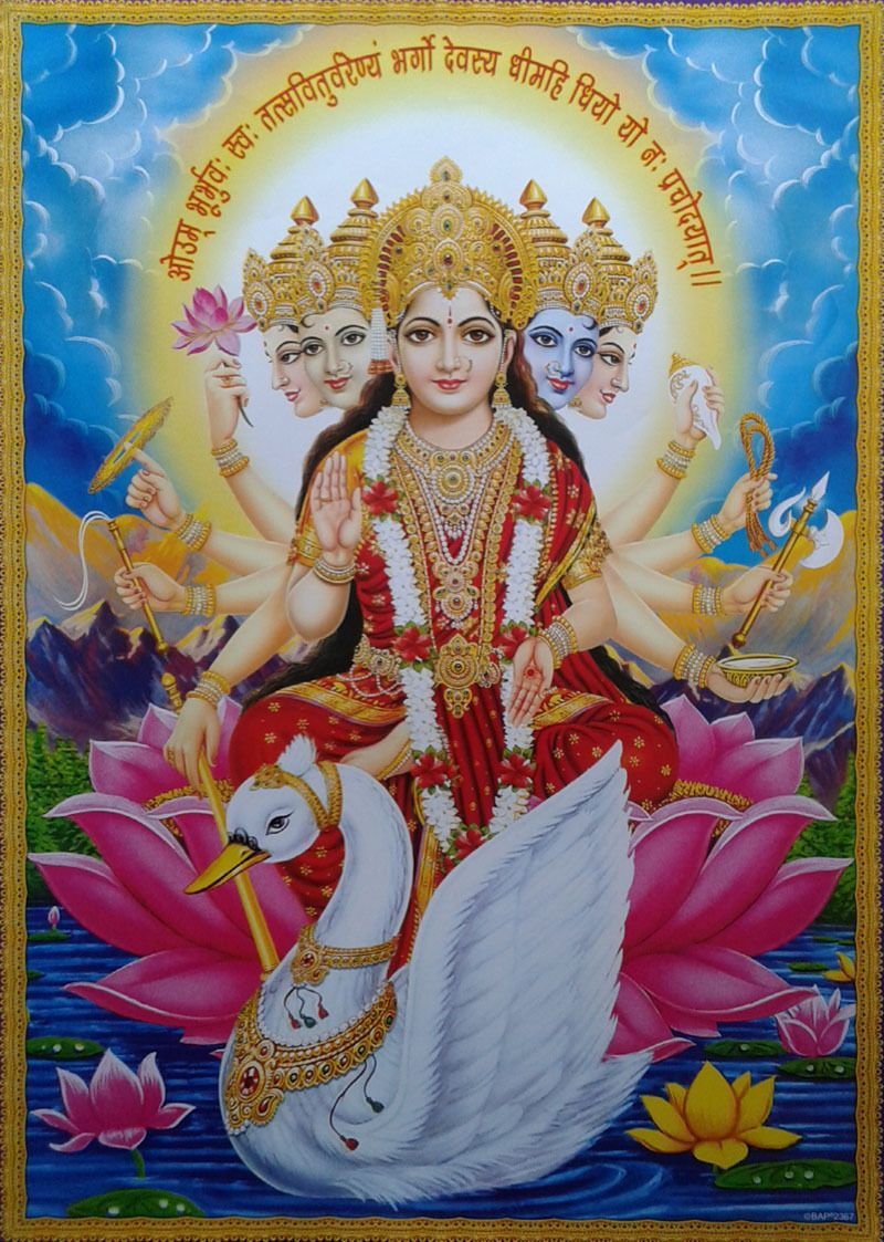 Hindu Goddess * Gayatri Maa (Big Size 20x28). Gayatri devi, Gayatri mantra, Durga image