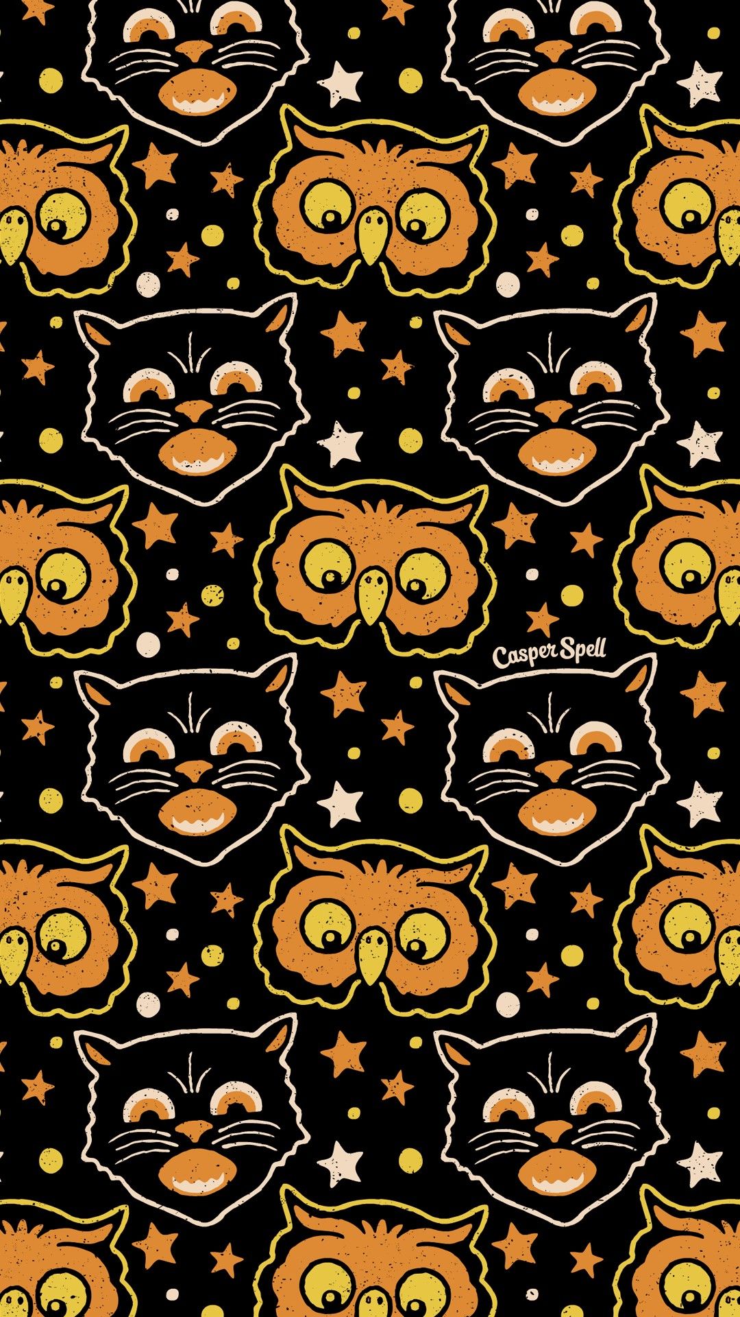 Retro Halloween Black Cat & Owl Repeat Pattern by Casper Spell. Vintage halloween art, Retro halloween, Vintage halloween