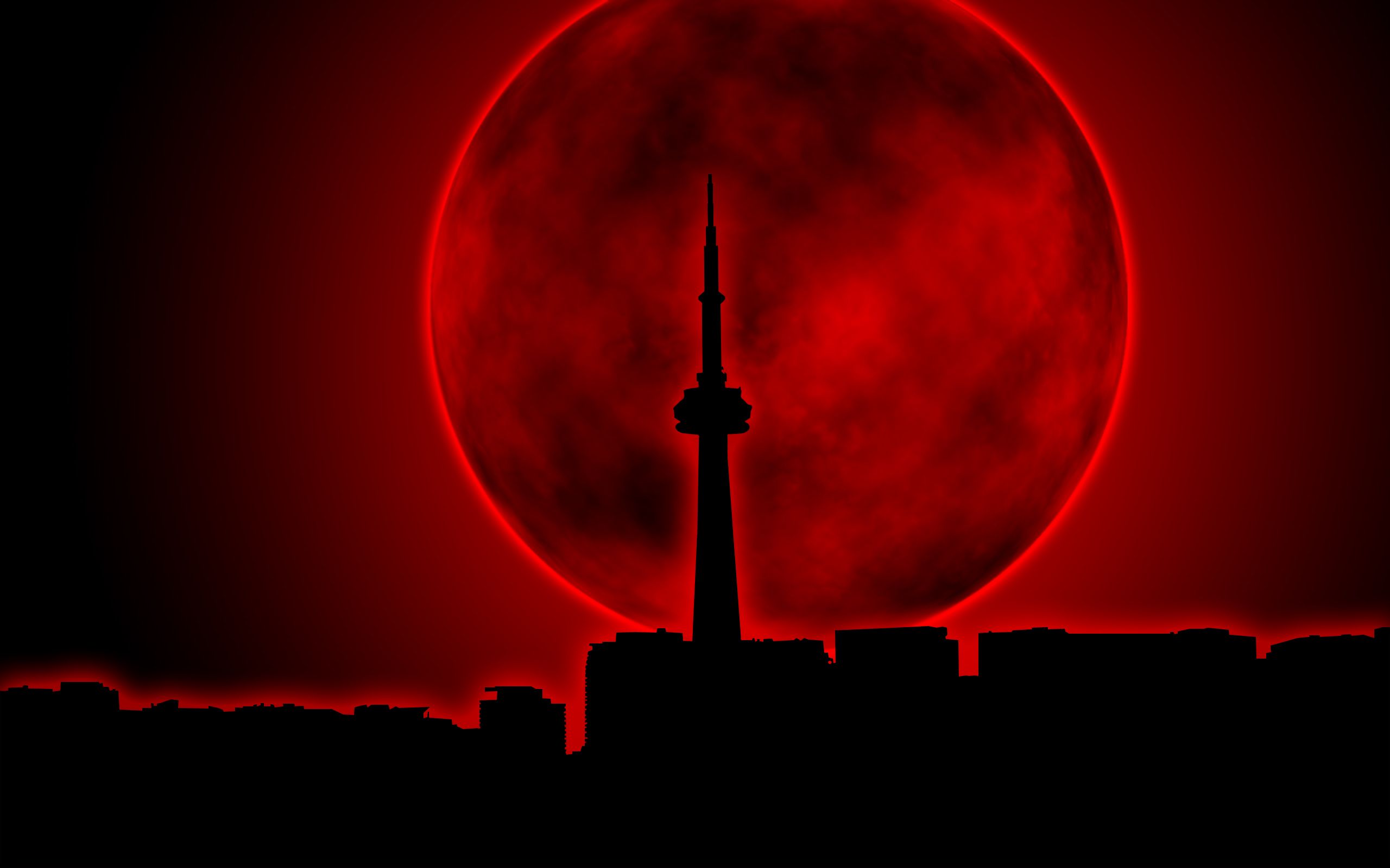 Wallpaper City Moon. Red and Black Background
