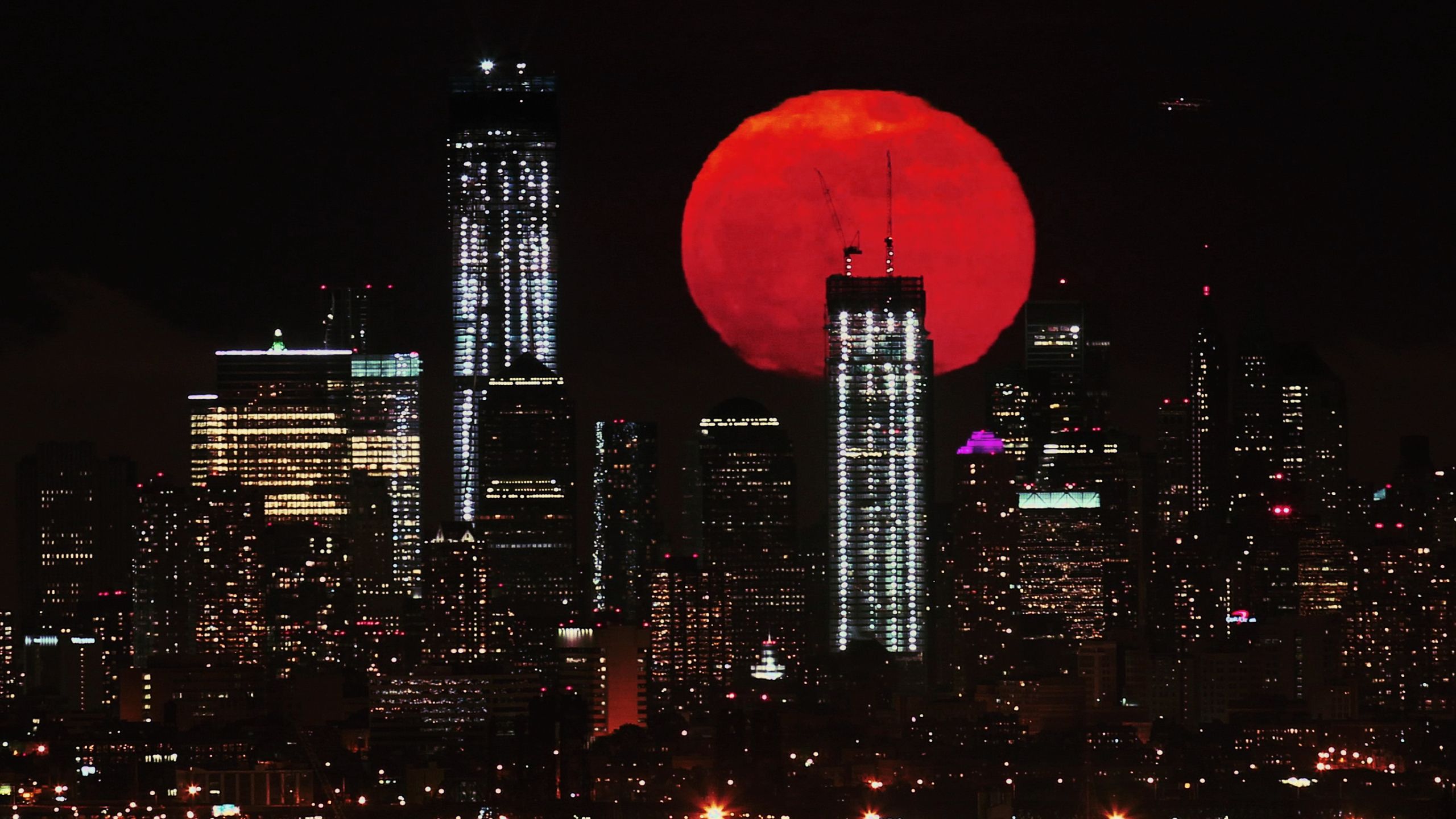 Red Moon Over City 1440P Resolution Wallpaper, HD City 4K Wallpaper, Image, Photo and Background