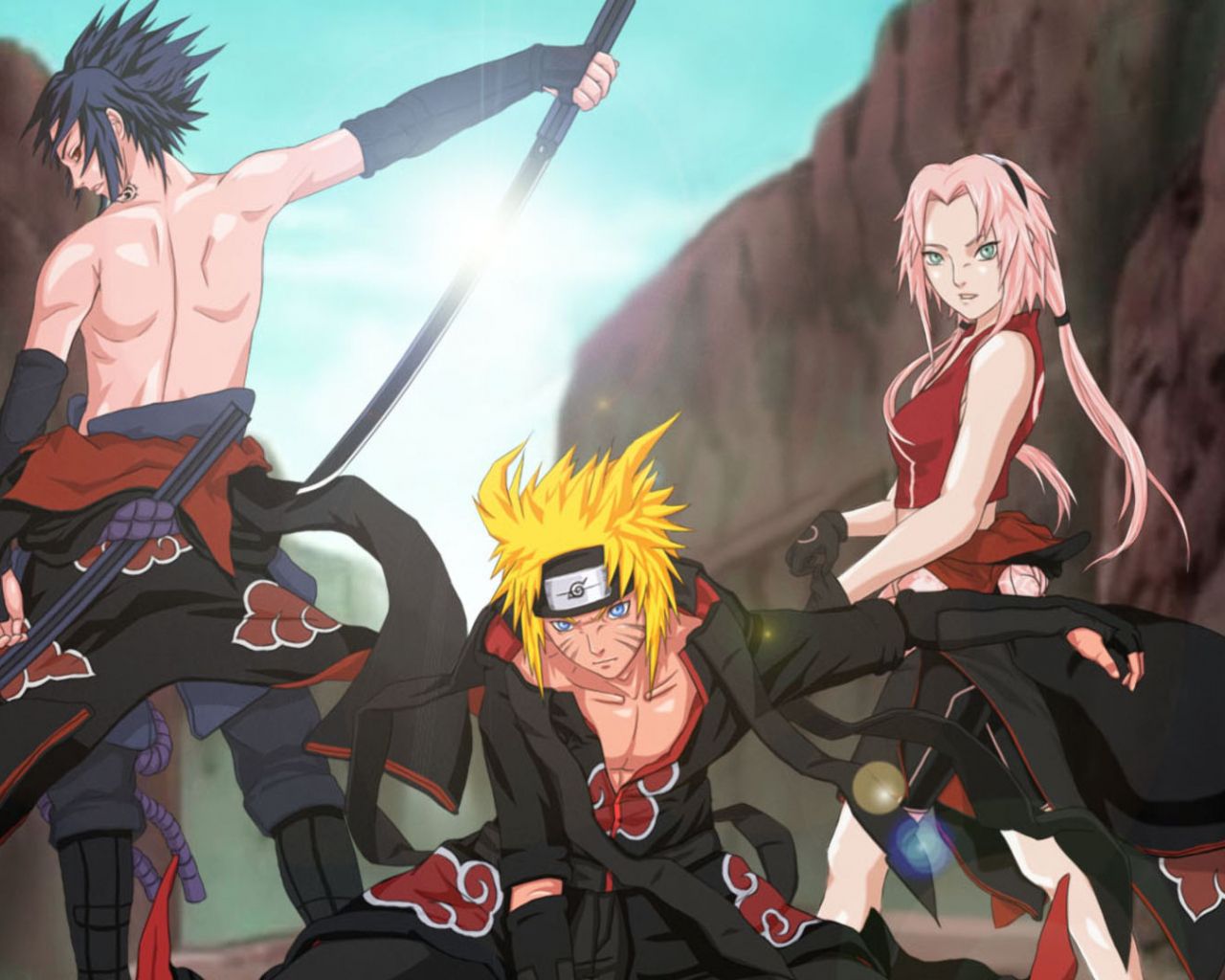 Desktop Wallpaper Naruto Uzumaki, Sakura Haruno, Sasuke Uchiha, Naruto, Anime, HD Image, Picture, Background, 1lhzos