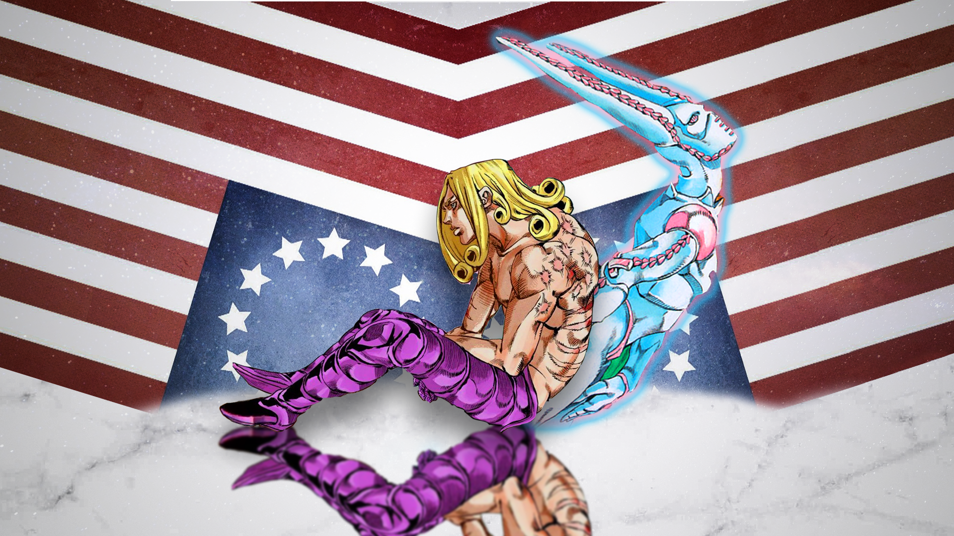 Валентайн Джоджо на фоне флага США