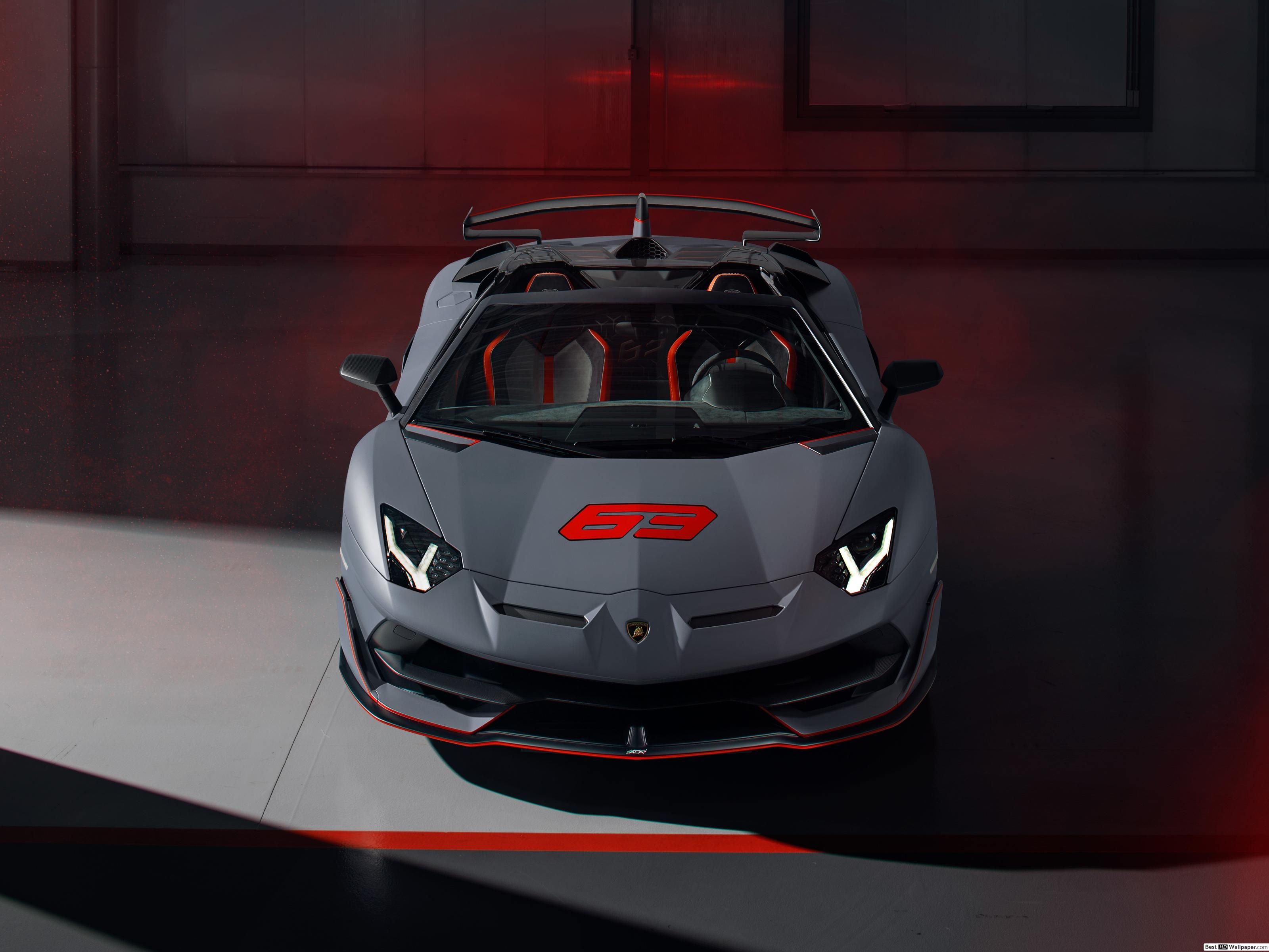 Silver Lamborghini Aventador SVJ HD wallpaper download