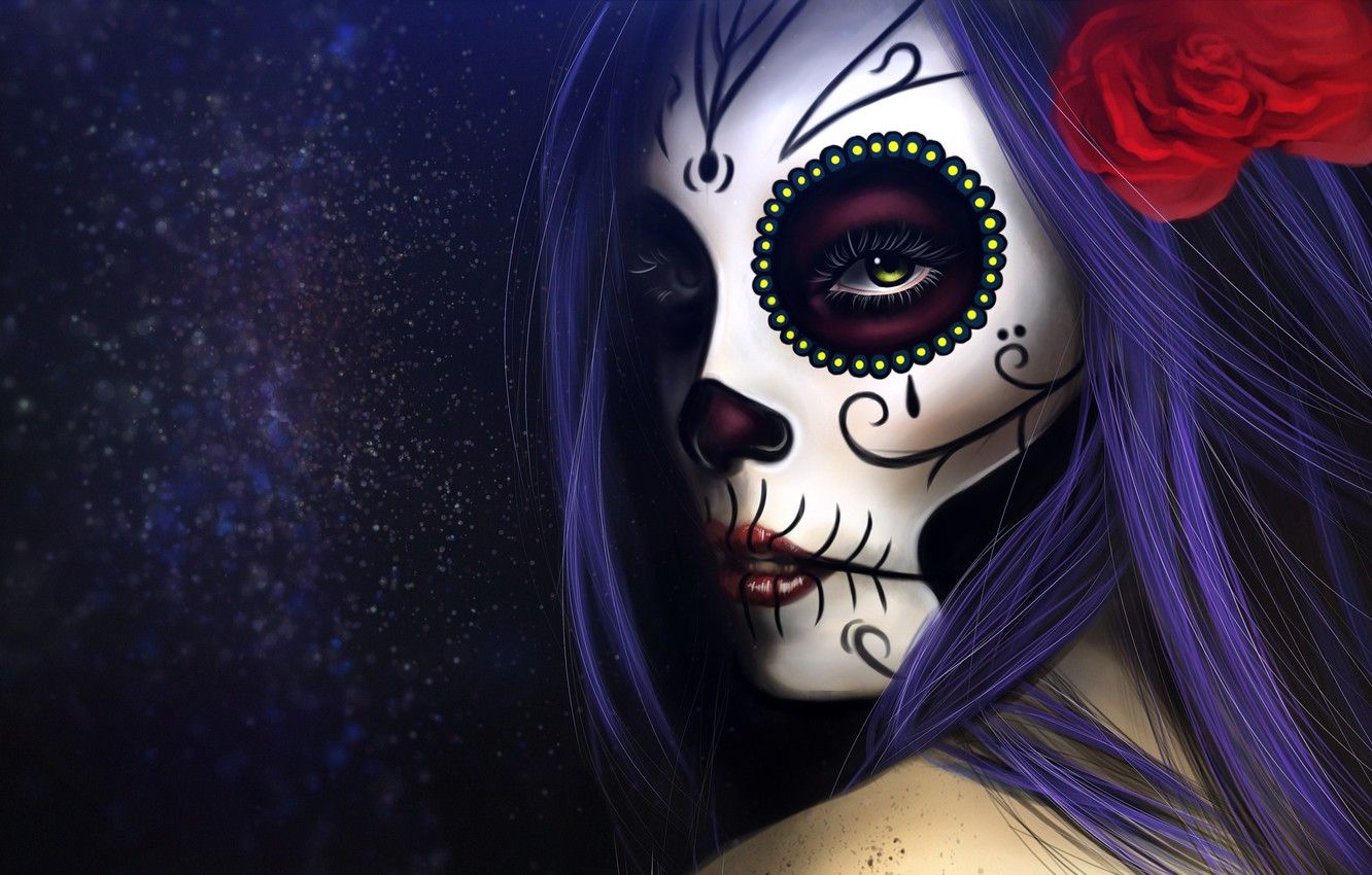 Wallpaper Girl, Figure, Style, Eyes, Background, Calavera, Digital Art, Day of the Dead, Day of the Dead, Sugar Skull, Katrina, Sugar skull, Calavera, Day of the dead, Catrina, by Ereshkigalh image for