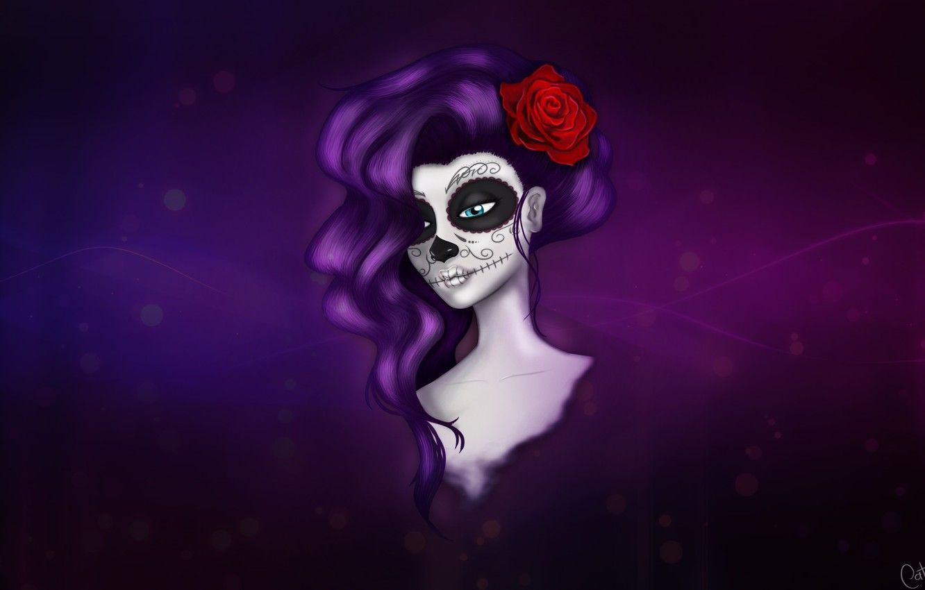Wallpaper Girl, Minimalism, Style, Background, Calavera, Illustration, Day of the Dead, Day of the Dead, Sugar Skull, Katrina, Sugar skull, Calavera, Day of the dead, Catrina, by Cata Bobadilla, Cata Bobadilla image