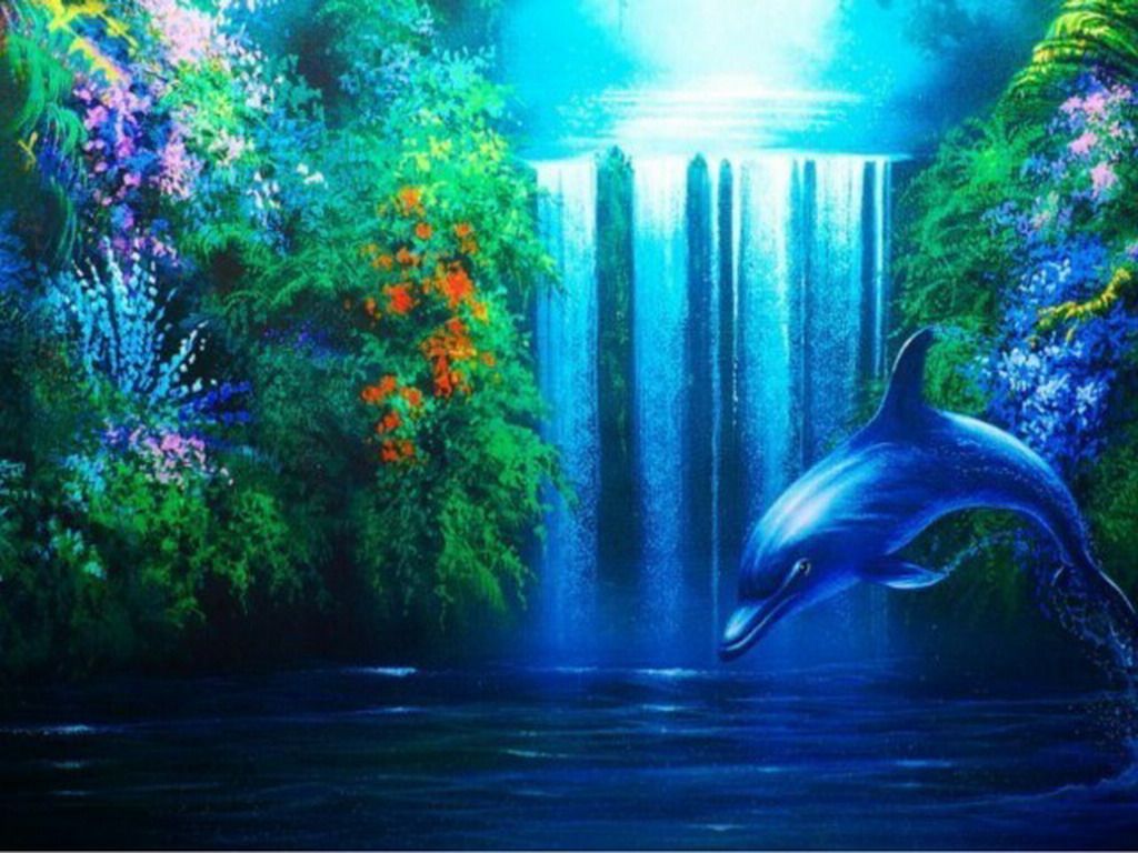 Dolphin The Free Waterfall Wallpaper. Waterfall wallpaper, Dolphin image, Scenery wallpaper