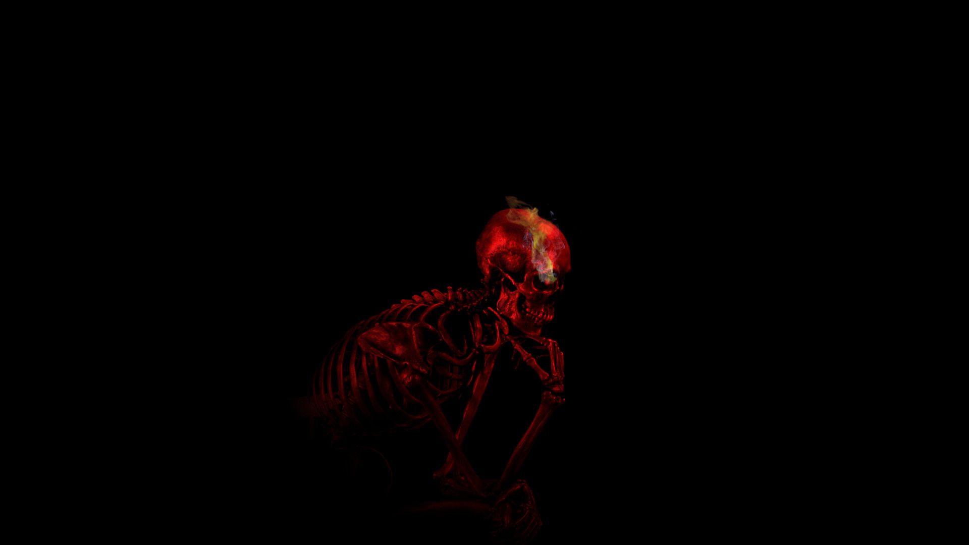 thinking, Ribs, Teeth, Auguste Rodin, Digital Art, Skull, Black Background, Minimalism, Red, Skeleton, Smoke, Bones, Imagination Wallpaper HD / Desktop and Mobile Background