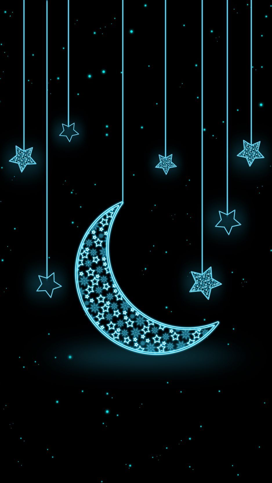 Download Wallpaper 938x1668 Moon, Crescent, Stars, Neon Iphone 8 7 6s 6 For Parallax HD Background