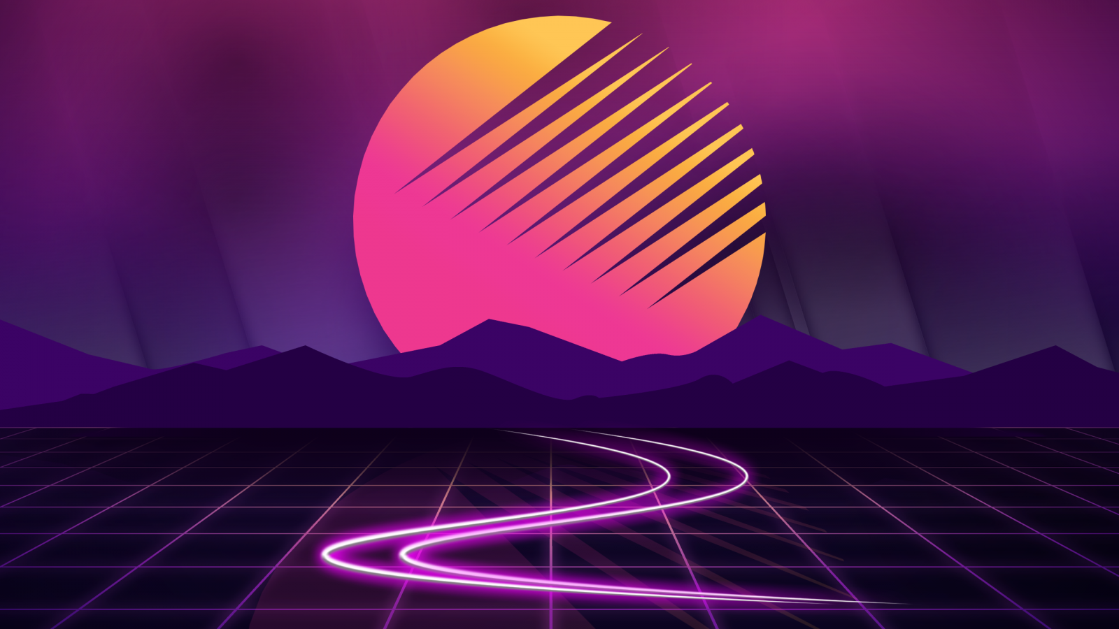 Wallpaper Moon, Mountains, Neon, Cyberwave, Outrun, HD, Creative Graphics,. Wallpaper for iPhone, Android, Mobile and Desktop