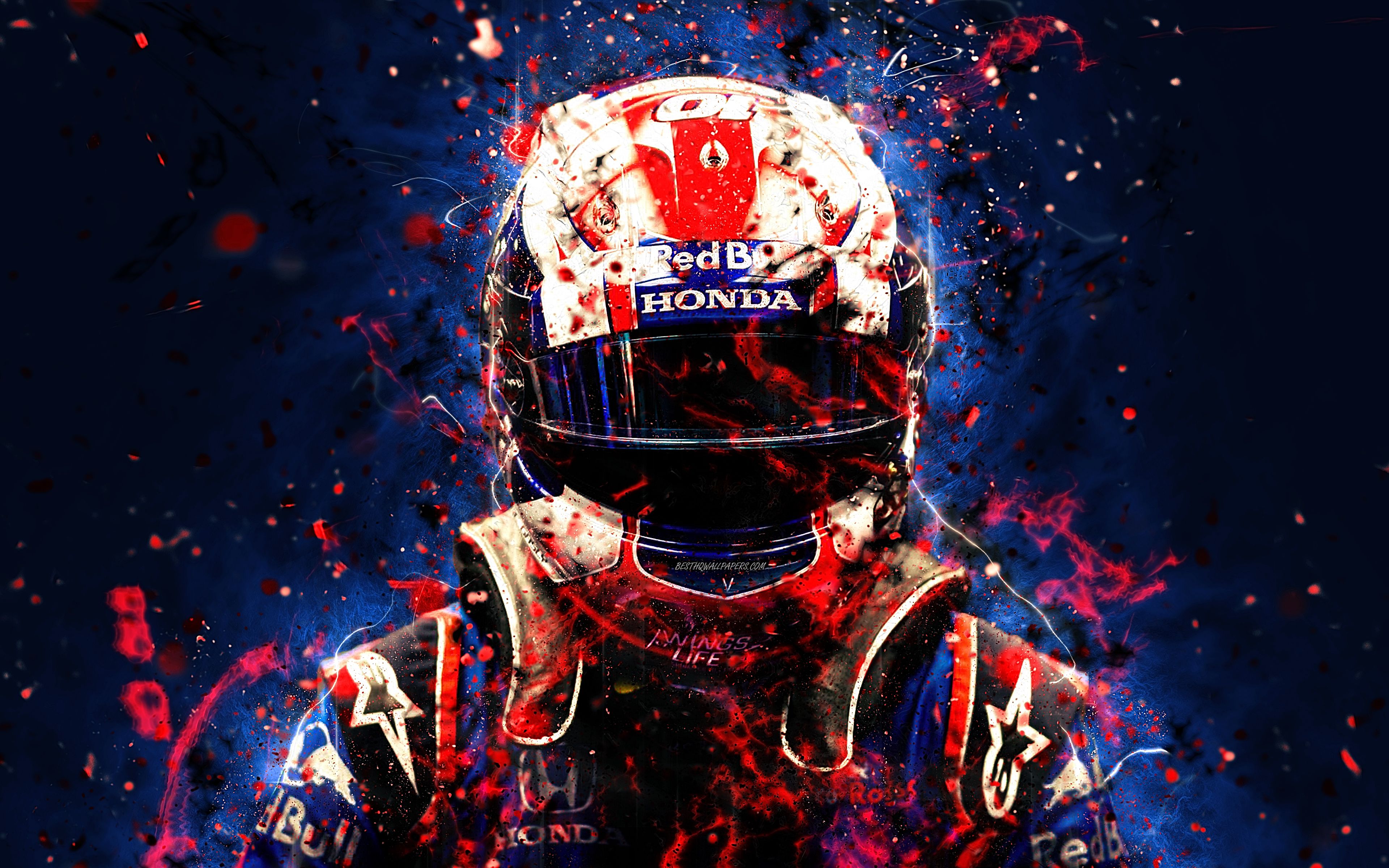 Download wallpaper 4k, Pierre Gasly, abstract art, Formula F Toro Rosso Red Bull Toro Rosso, Gasly, neon lights, Formula One, Toro Rosso for desktop with resolution 3840x2400. High Quality HD