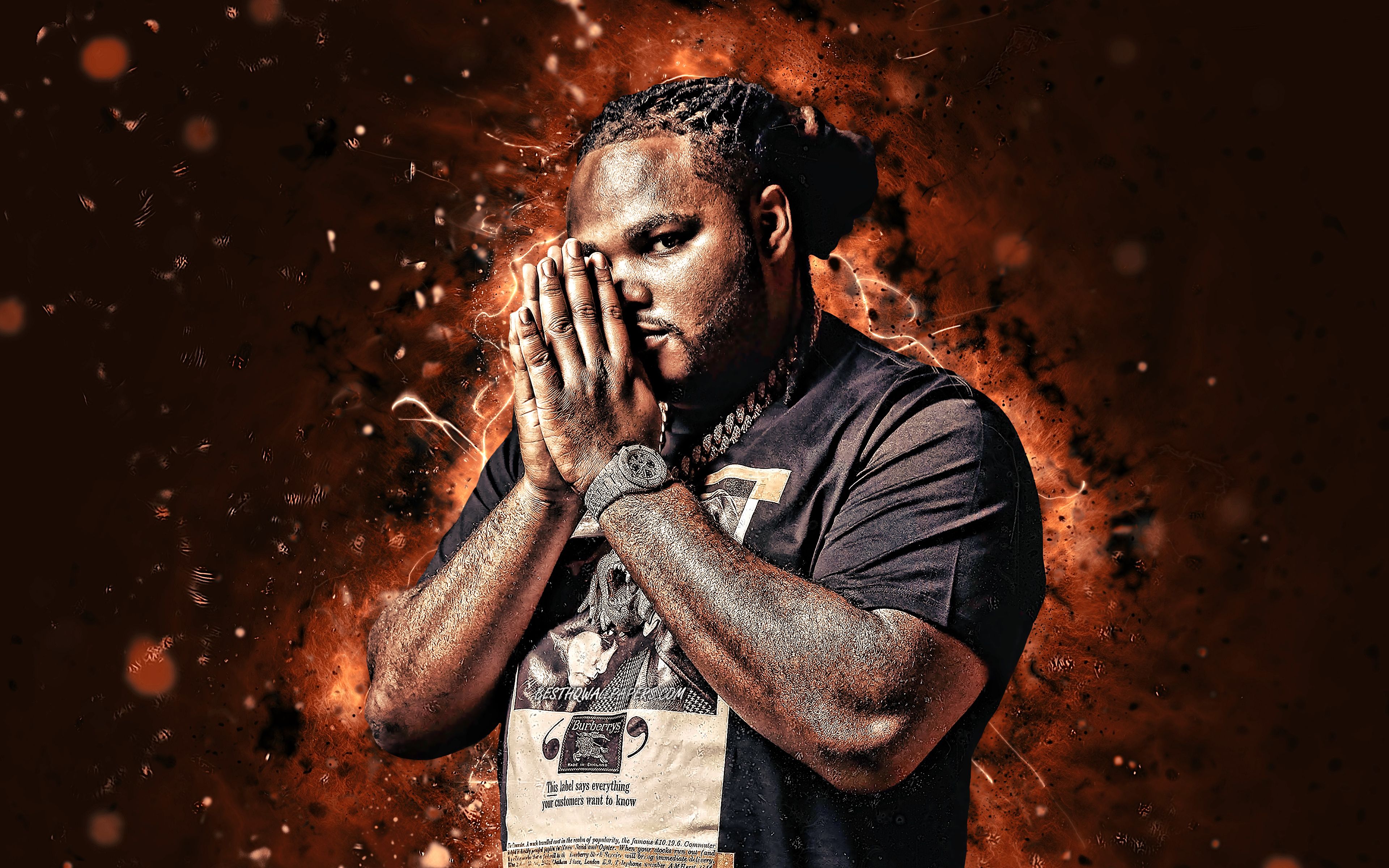 Download wallpaper Tee Grizzley, 4k, american rapper, brown neon lights, music stars, creative, Terry Sanchez Wallace Jr, american celebrity, Tee Grizzley 4K for desktop with resolution 3840x2400. High Quality HD picture wallpaper