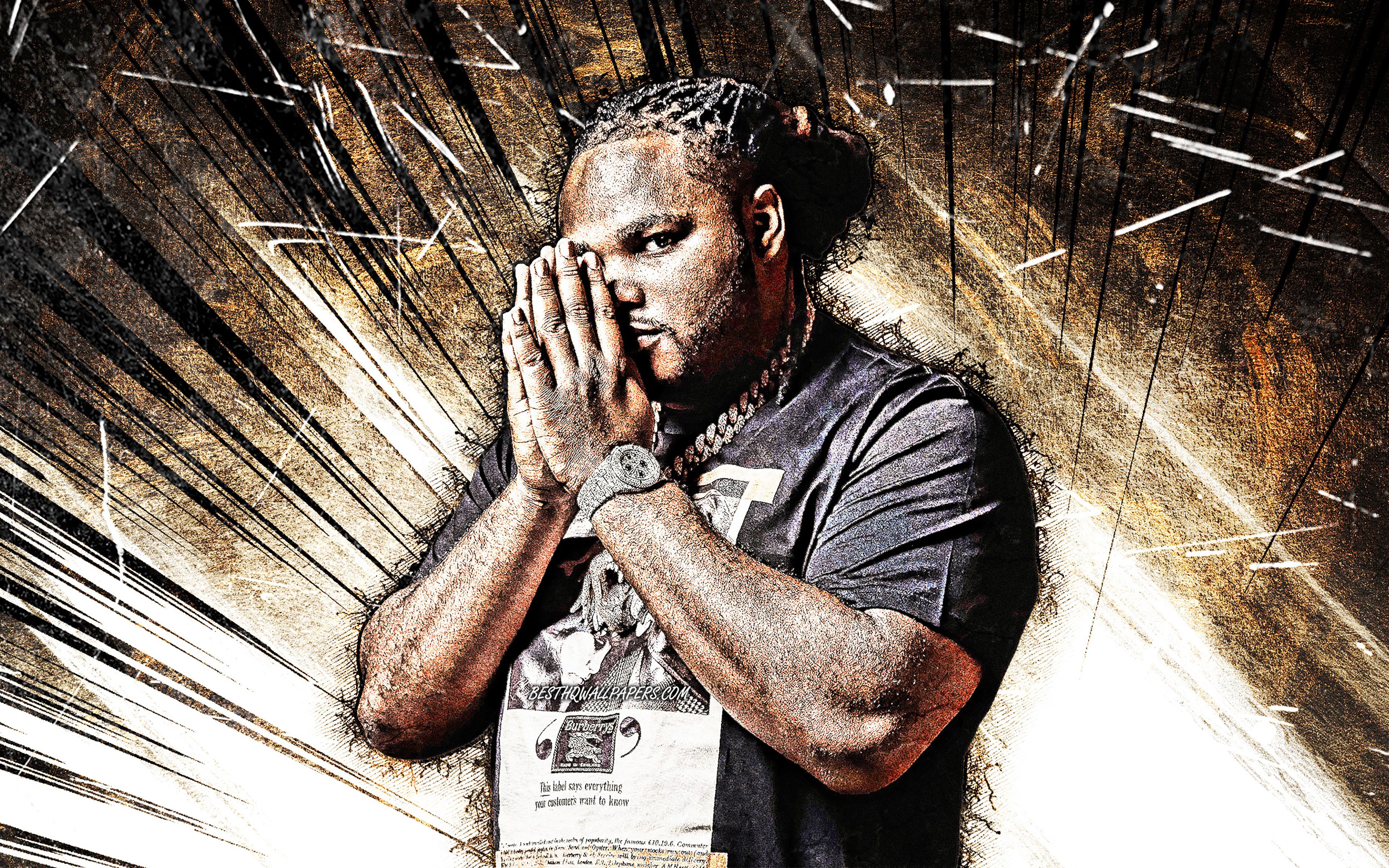 Download wallpaper 4k, Tee Grizzley, grunge art, american rapper, music stars, creative, Terry Sanchez Wallace Jr, brown abstract rays, american celebrity, Tee Grizzley 4K for desktop with resolution 3840x2400. High Quality HD